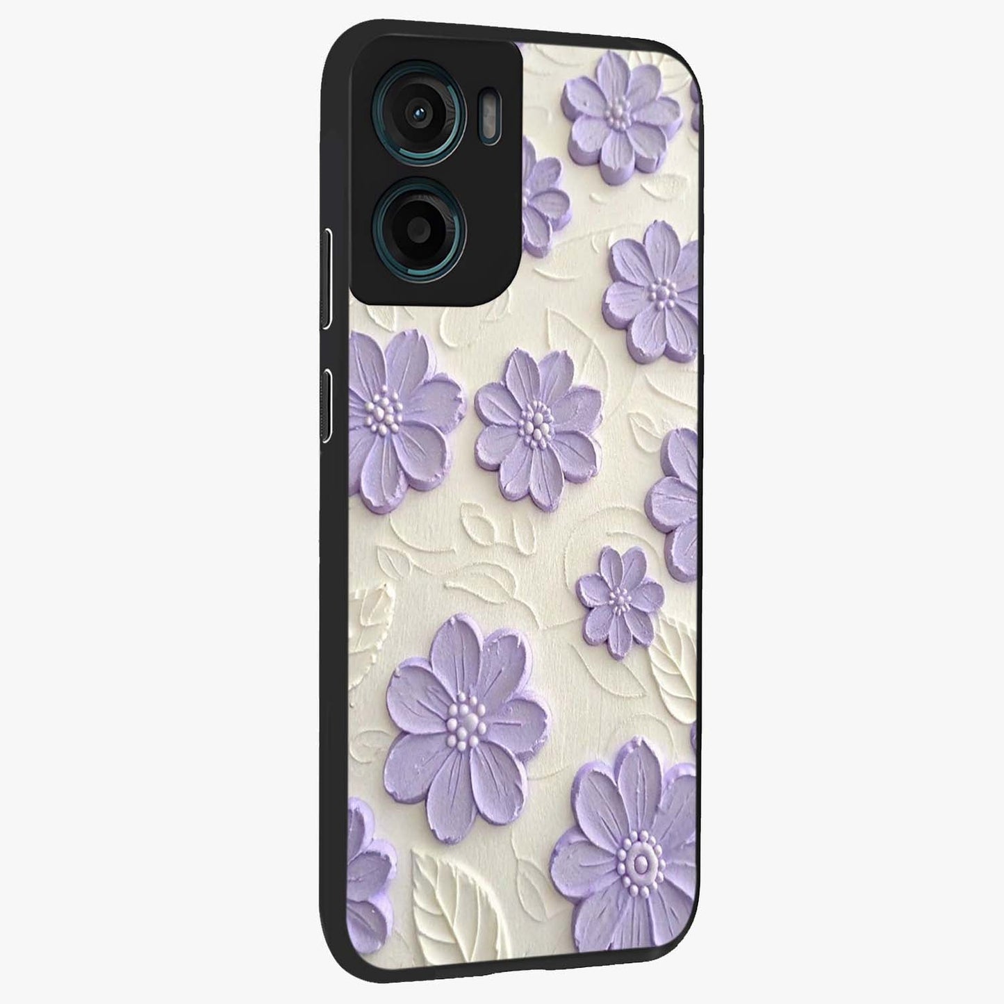 Floral Wall Art With Purple Flowers Glass Case upright view showcasing elegant purple flower artwork with decorative floral theme.
