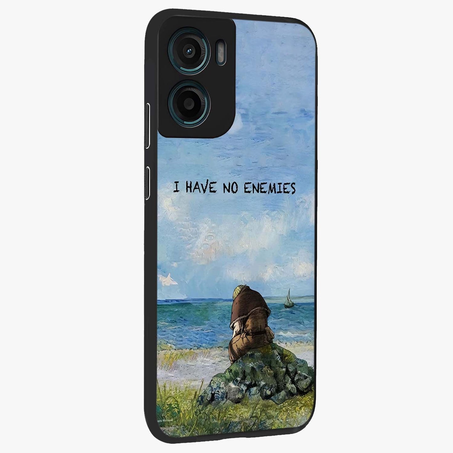 Peace Beyond War Glass Case upright view showcasing powerful peace symbol artwork with inspirational theme.