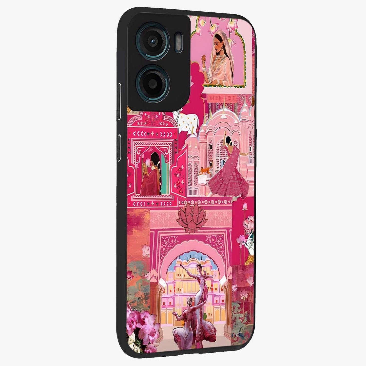 Pink Palace Muse Glass Case upright view showcasing artistic palace artwork with graceful royal theme.