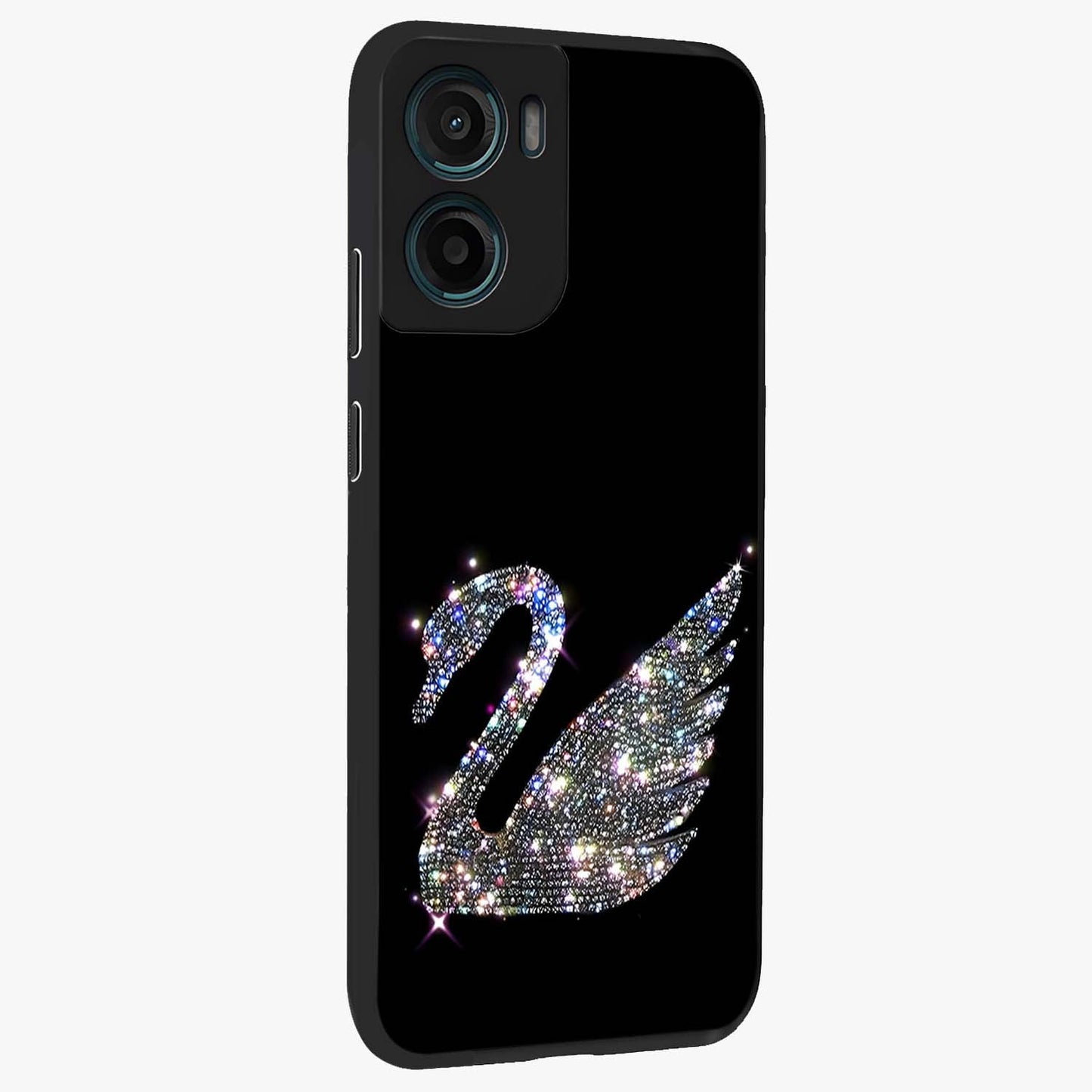 Starlit Swan Grace Glass Case upright view showcasing beautiful swan artwork with peaceful night themed design.