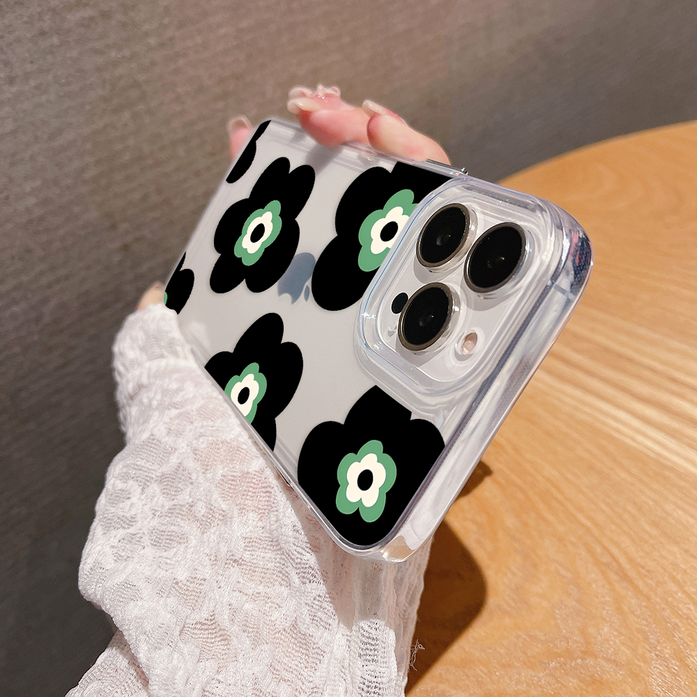 Black Lovely Flower Pattern Clear Silicon Cover
