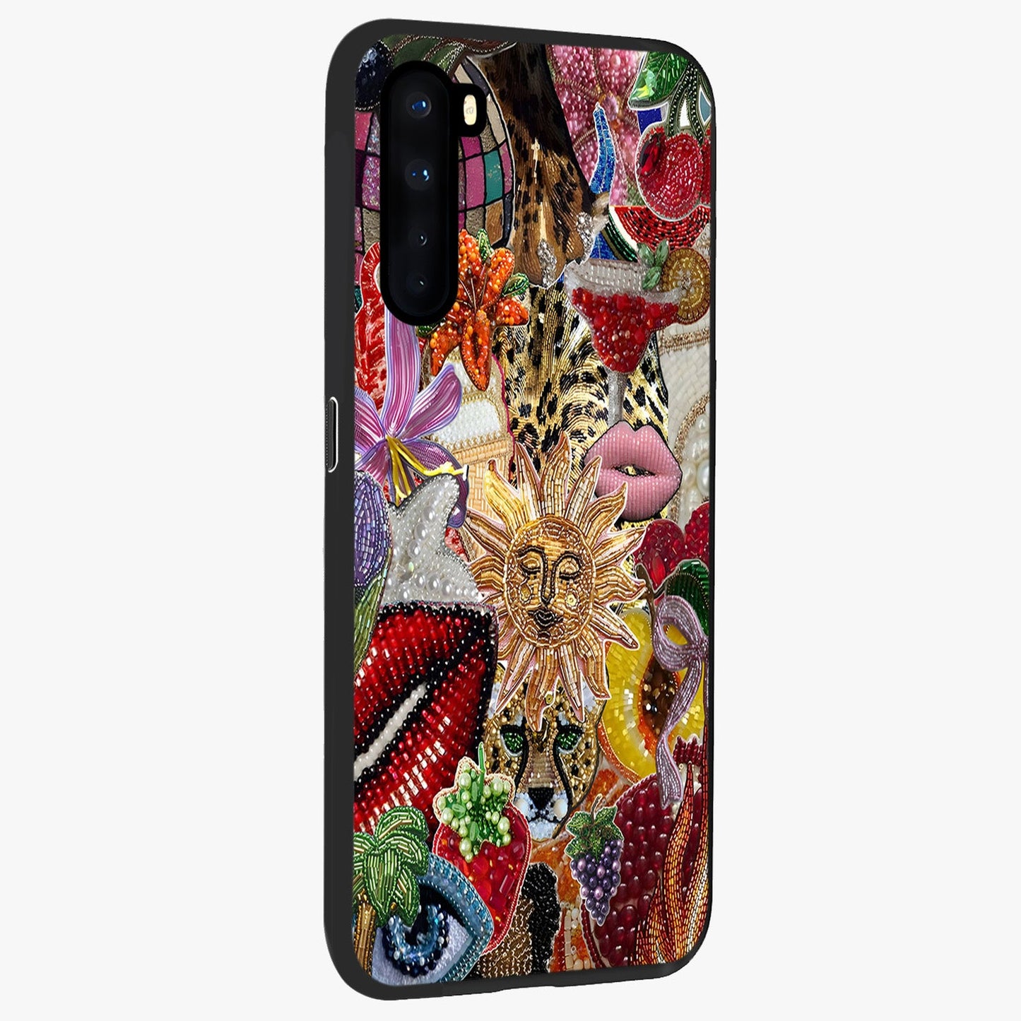Beaded Fashion Jungle Glass Case upright view showcasing tropical jungle aesthetic with decorative bead elements.