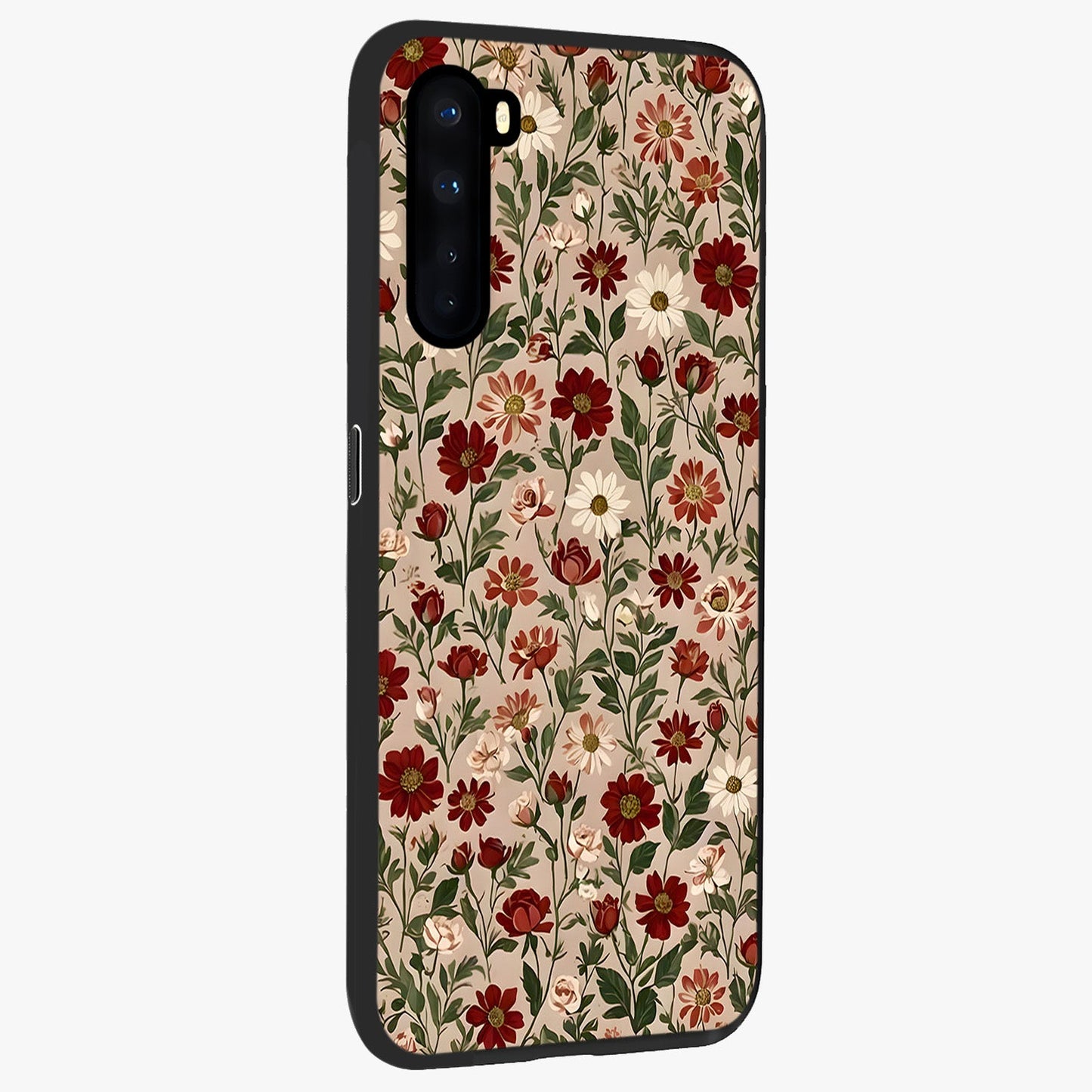 Biege Flower With Leaf Glass Case upright view showcasing delicate beige flower illustration with clean botanical style.