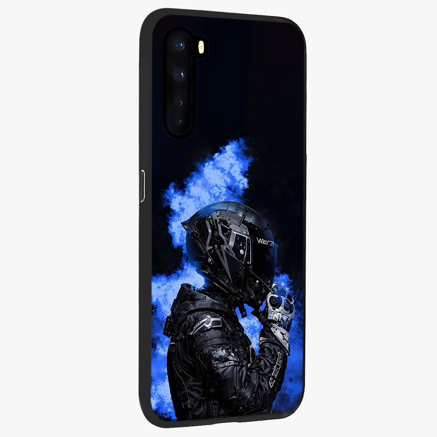 Cyber Sentinel Protocol Glass Case upright view showcasing advanced cyber sentinel artwork with futuristic tech theme.