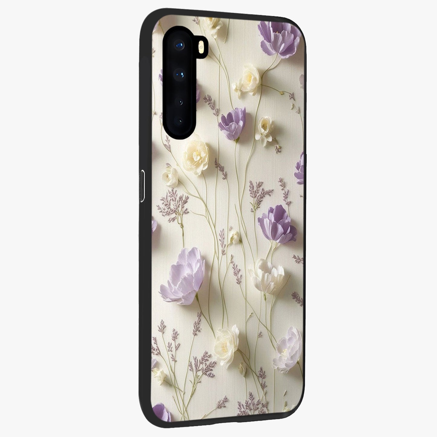Lilac Breeze Harmony Glass Case upright view showcasing delicate lilac artwork with peaceful floral theme.