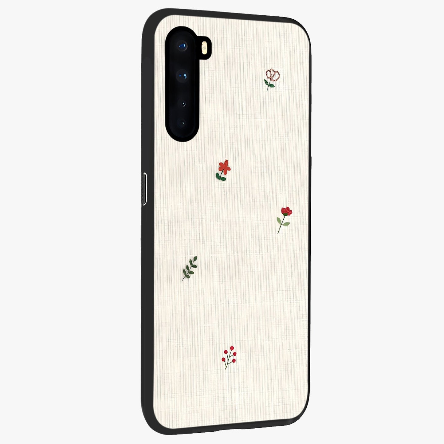 Minimalistic Blue With White Flower Pattern Glass Case upright view showcasing clean white flower artwork with calming blue theme.