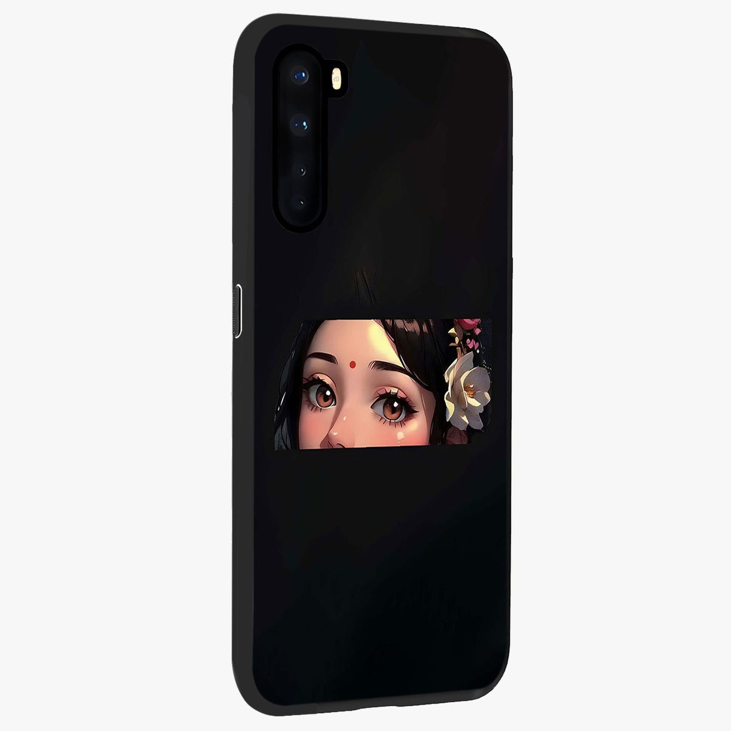 Radha Divine Embrace Glass Case upright view showcasing sacred Radha themed artwork with peaceful devotional style.
