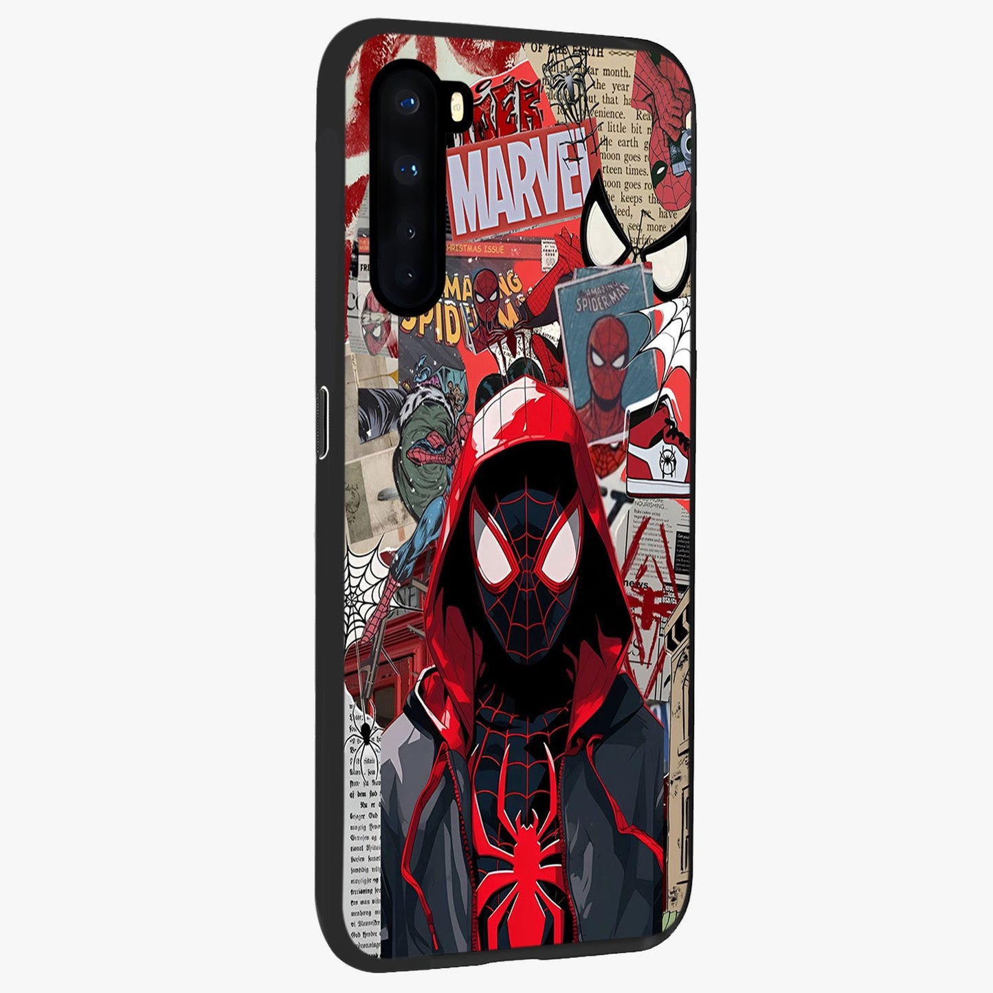 Spider Collage Street Glass Case upright view showcasing bold superhero artwork with urban street theme.