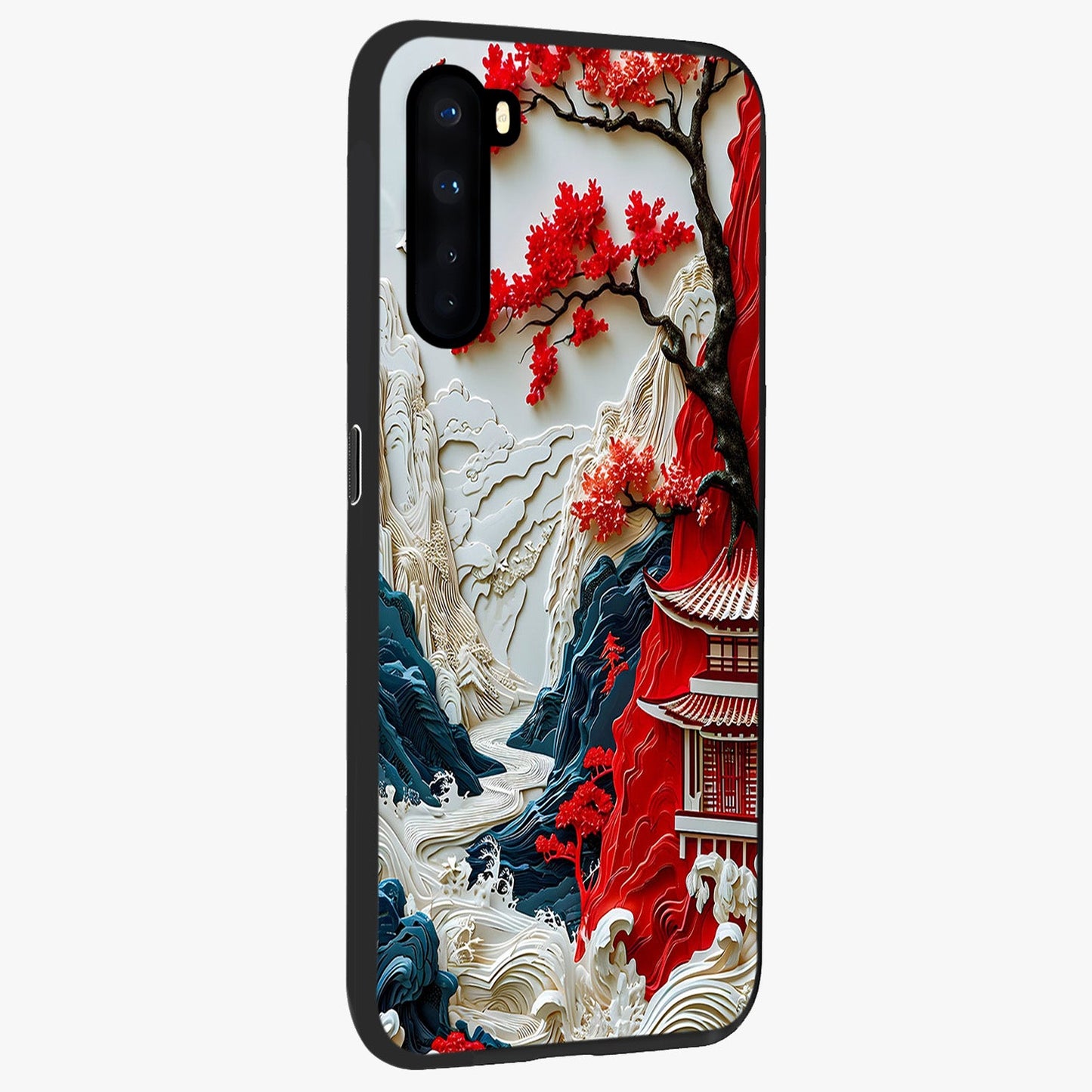 Whispers Of Sakura Waves Glass Case upright view showcasing delicate cherry blossom artwork with elegant nature theme.