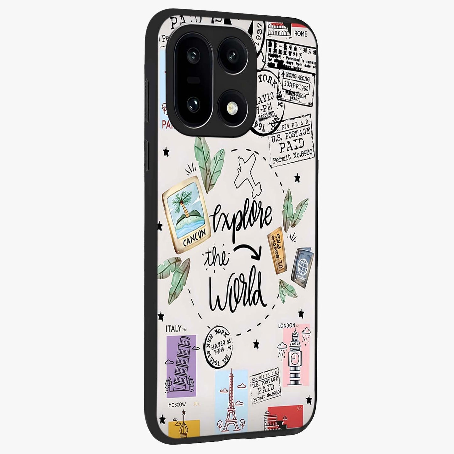 Adventure Awaits Art Glass Case for 1+15 side perspective highlighting motivational travel graphic details