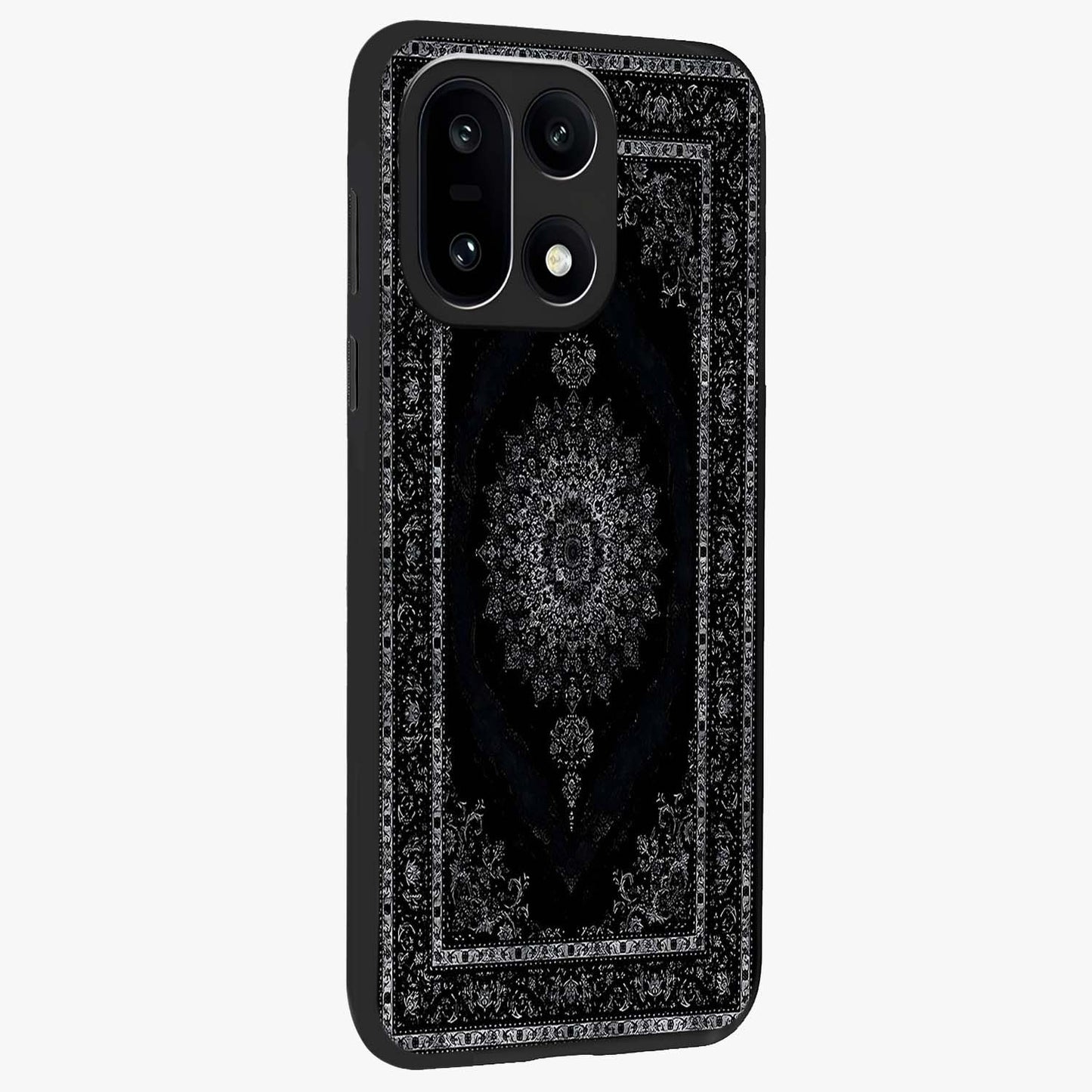Black Persian Carpet Glass Case for 1+15 side perspective highlighting classic pattern textures and premium build