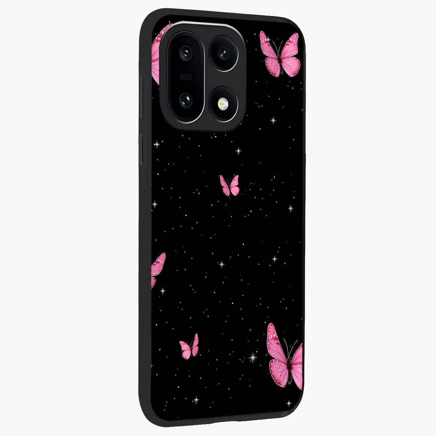 Blinking Butterfly Glass Case for 1+15 displayed upright for graceful aesthetic visibility and premium finish.