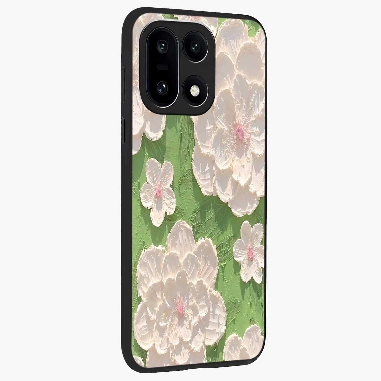 Blossom Meadow Dreams Glass Case for 1+15 side perspective highlighting serene floral design and smooth edges