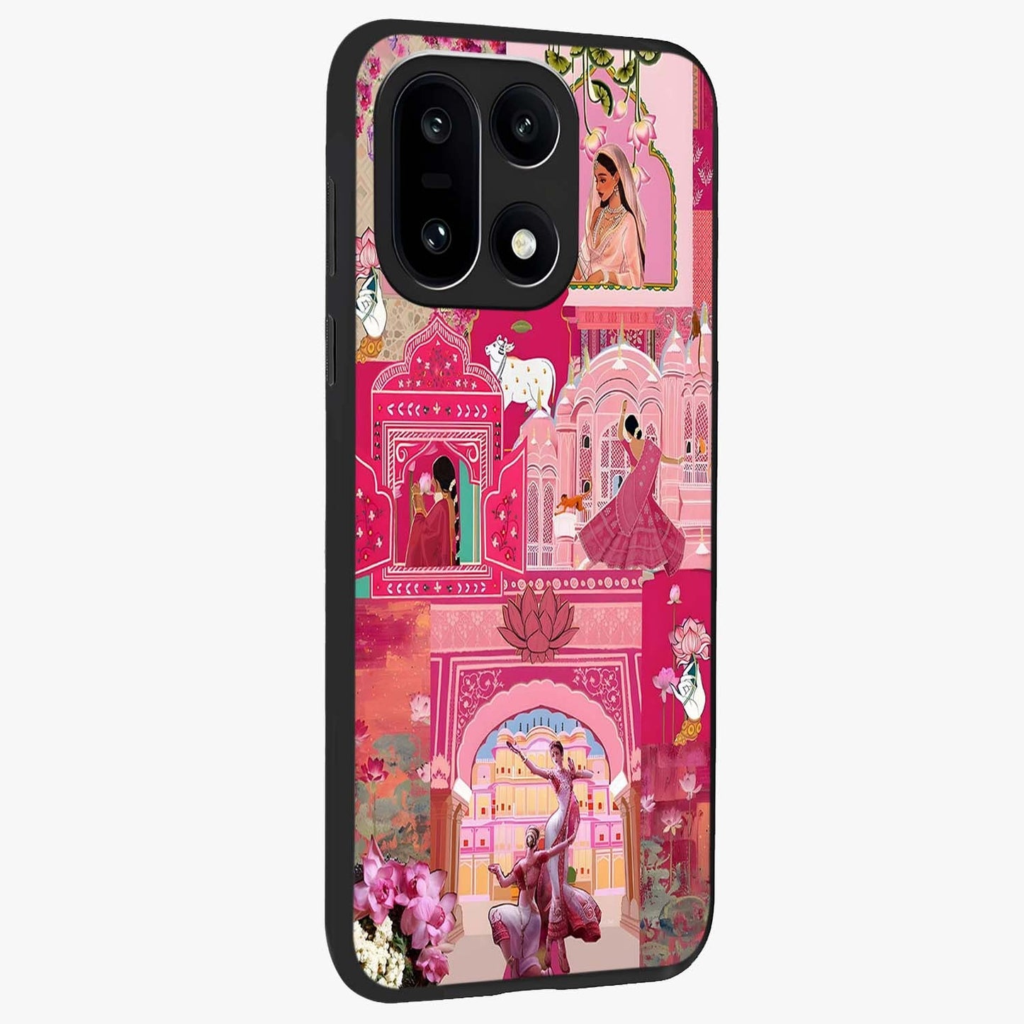 Blossoms of Rajasthan Glass Case for 1+15 side perspective highlighting intricate heritage detailing and bold colors