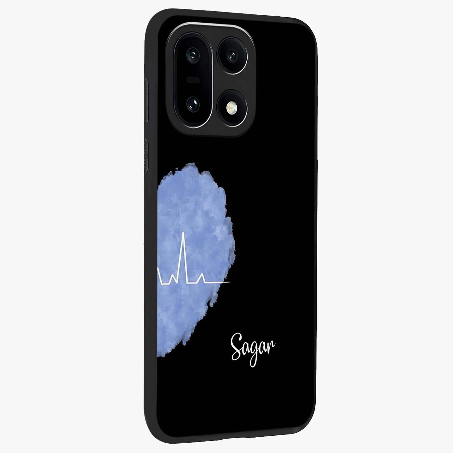 Blue Pulse Bond Glass Case for 1+15 side perspective highlighting sleek edges and modern blue detailing