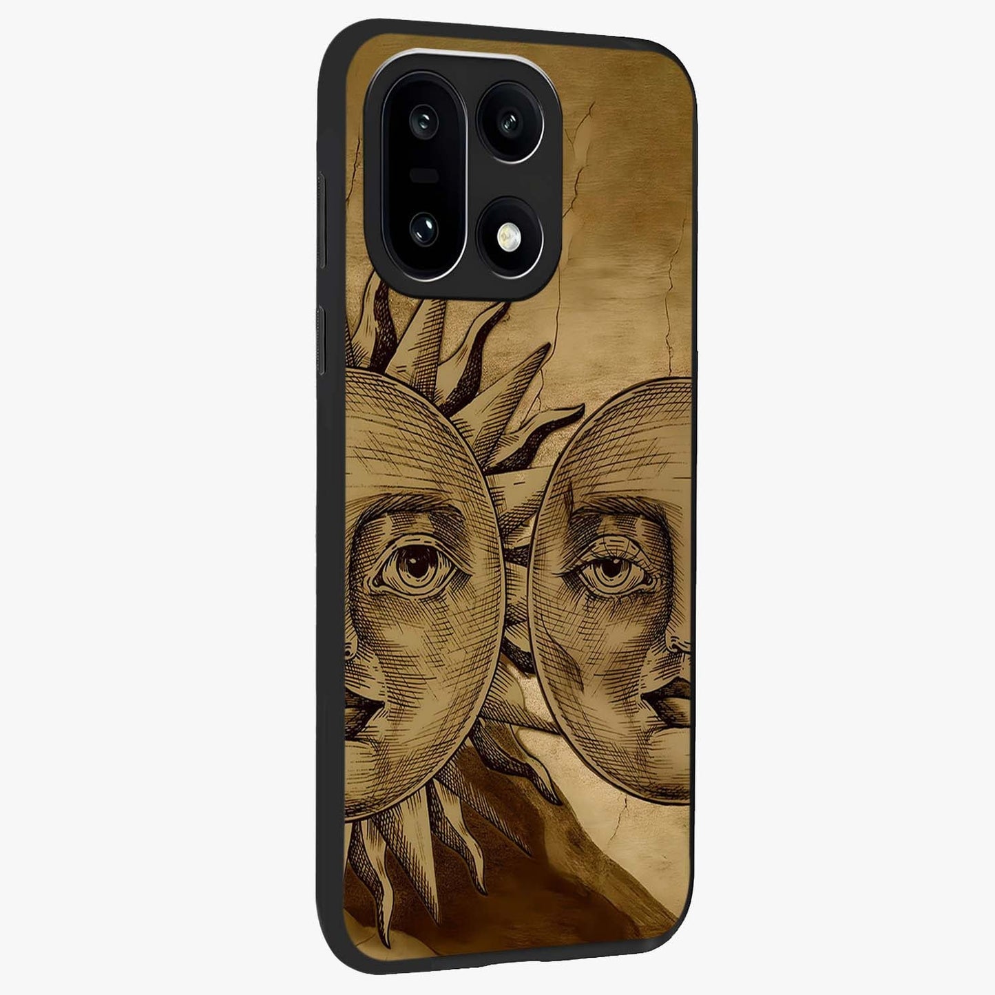 Celestial Relic Glow Glass Case for 1+15 side perspective highlighting intricate celestial textures and sleek build