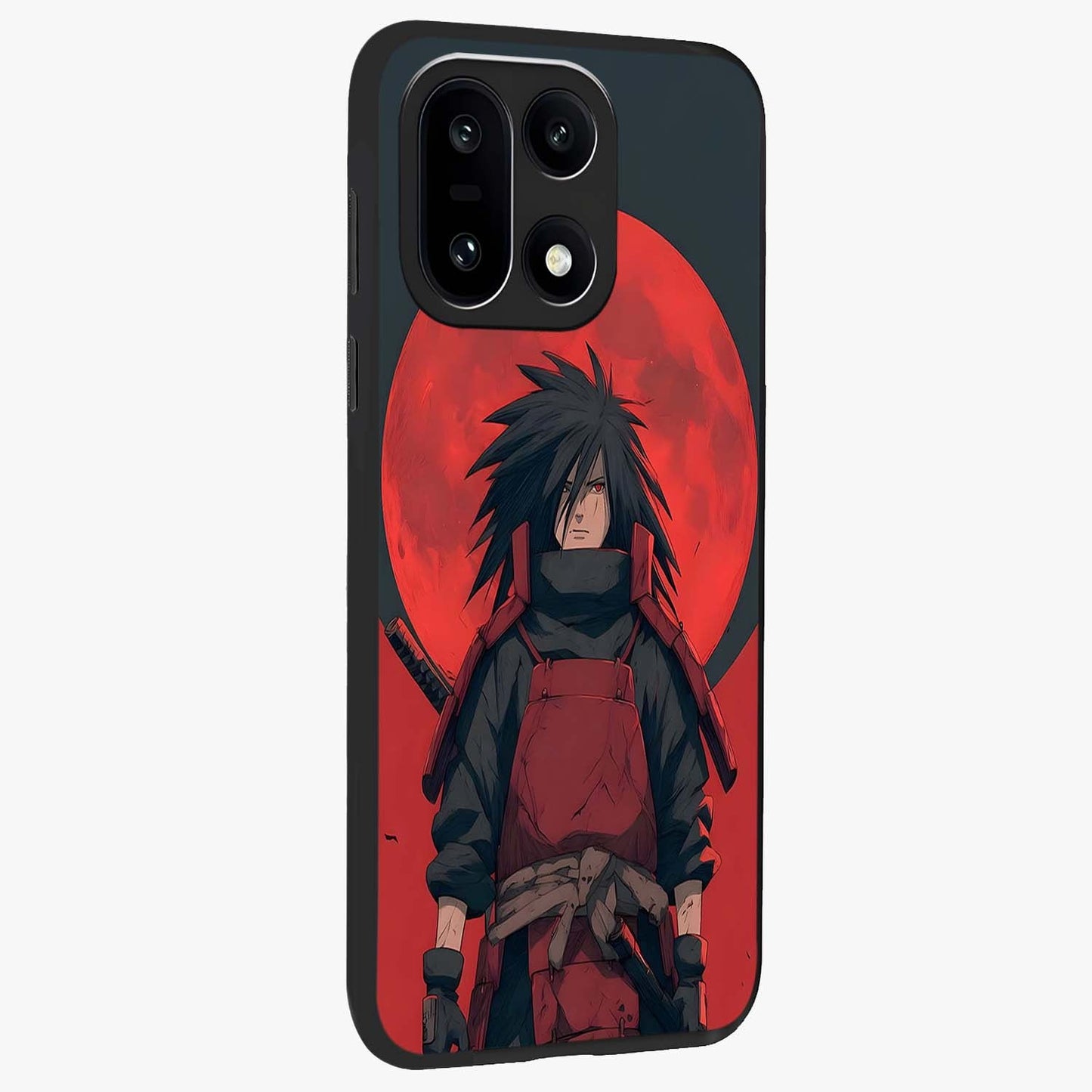 Crimson Moon Warlord Glass Case for 1+15 side perspective highlighting powerful illustration details and sleek build