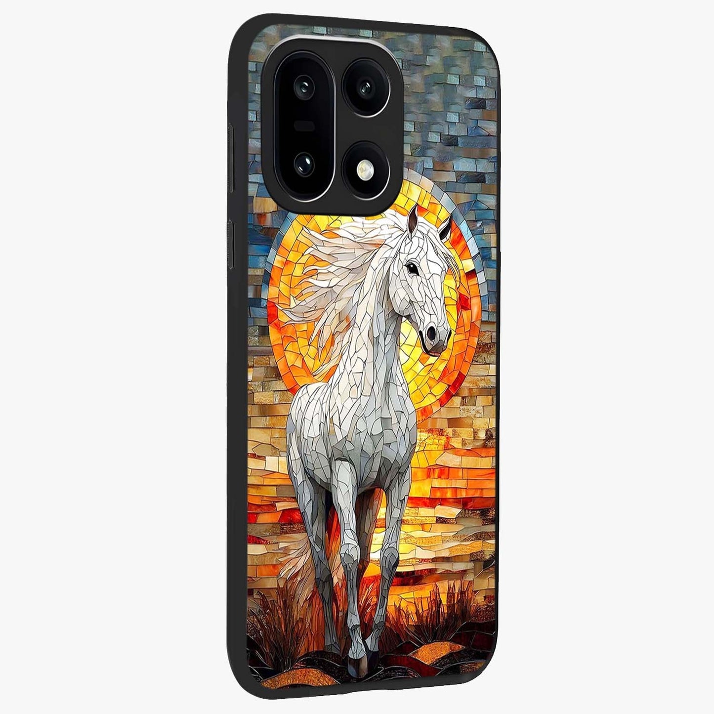 Elected Horse Glass Case for 1+15 side perspective highlighting strong textures and sleek premium build