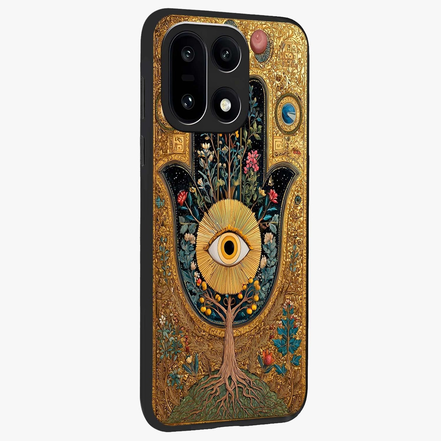 Ethereal Evil Eye Glass Case for 1+15 side perspective highlighting delicate protective detailing and smooth edges