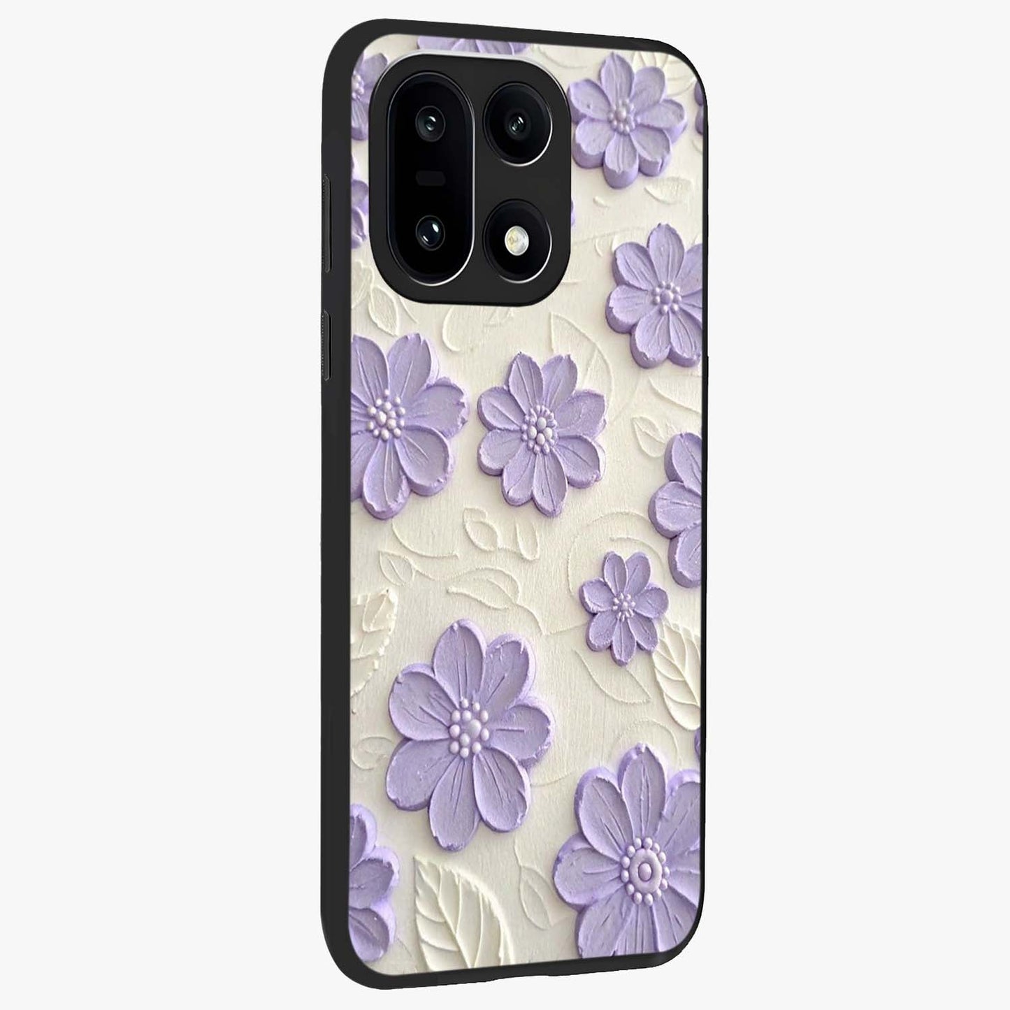 Floral Wall Art With Purple Flowers Glass Case for 1+15 side perspective highlighting delicate bloom details and premium build