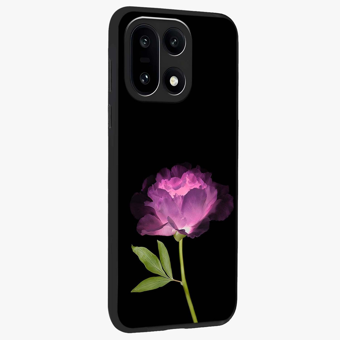 Glow Petal Bloom Glass Case for 1+15 side perspective highlighting glowing bloom textures and sleek edges