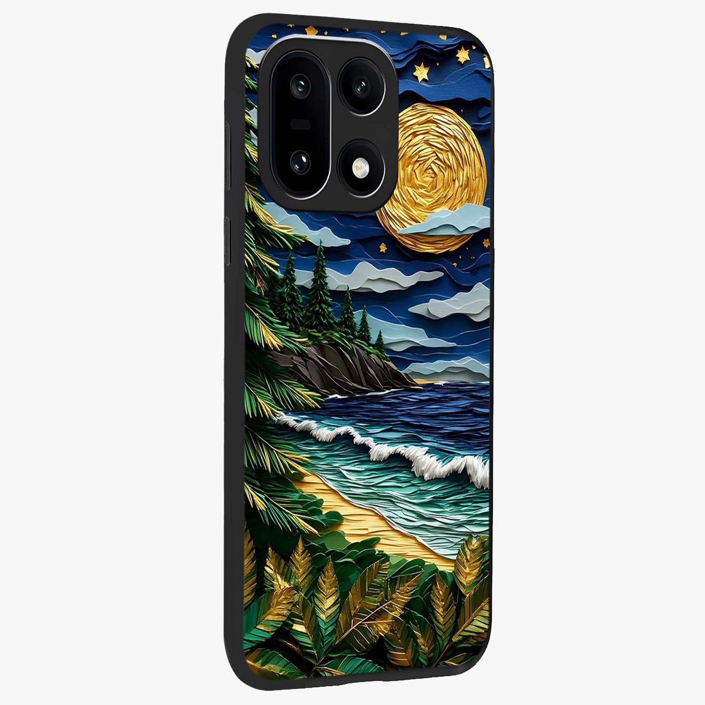 Moonlit Ocean Pines Glass Case for 1+15 side perspective highlighting serene landscape textures and premium edges