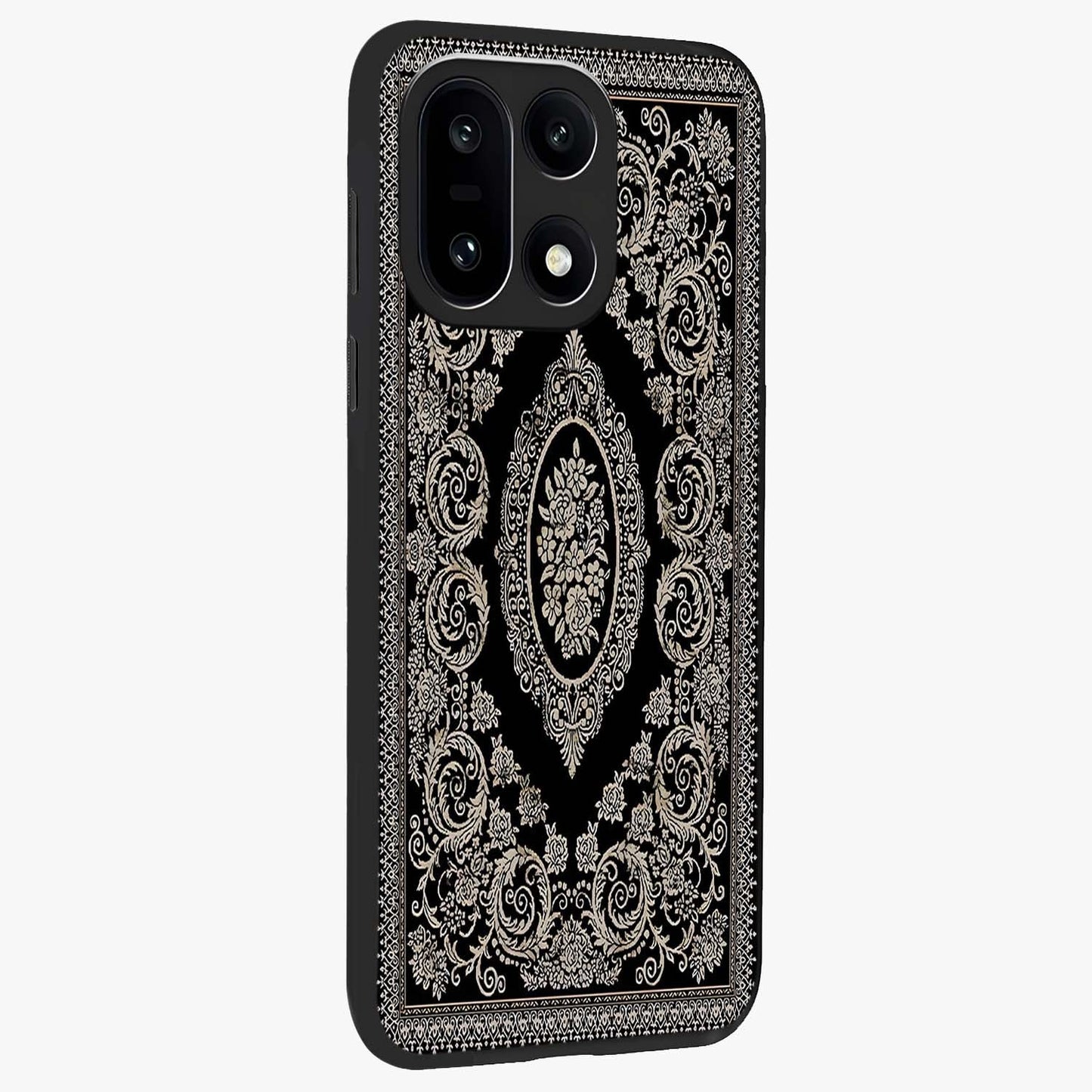 Noir Bloom Elegance Glass Case for 1+15 side perspective highlighting subtle textures and sleek premium build