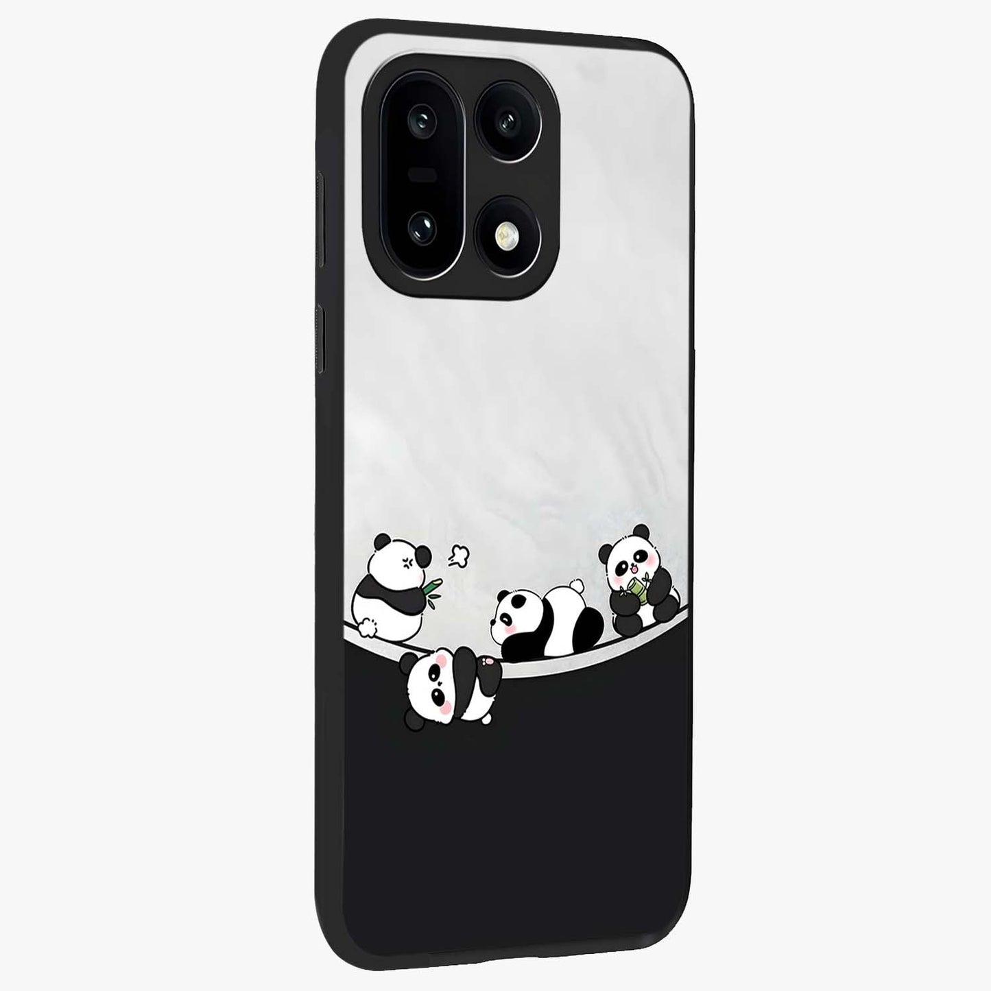 Playful Panda Parade Glass Case for 1+15 side perspective highlighting charming detailing and premium edges