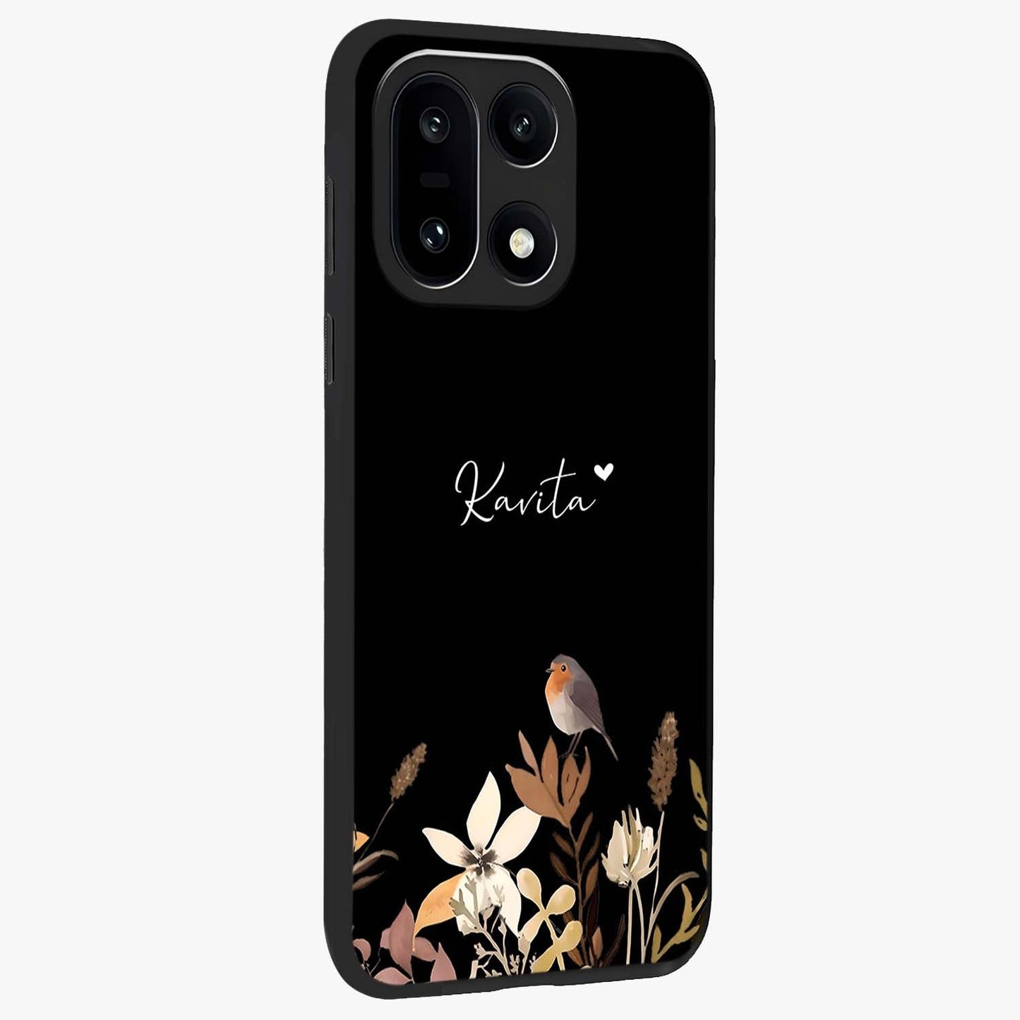 Quiet Garden Tune Glass Case for 1+15 side perspective highlighting delicate bloom textures and premium edges