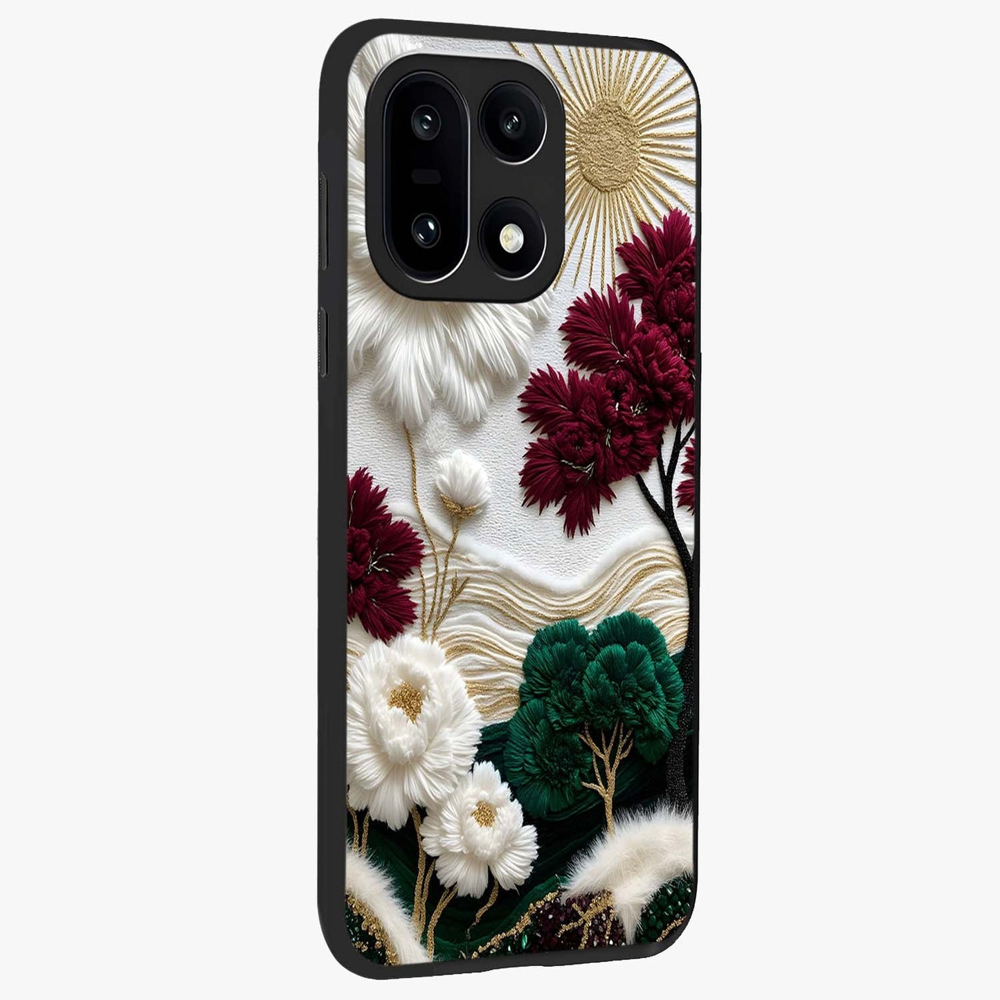 Radiant Bloom Elegance Glass Case for 1+15 side perspective highlighting delicate petal textures and premium edges