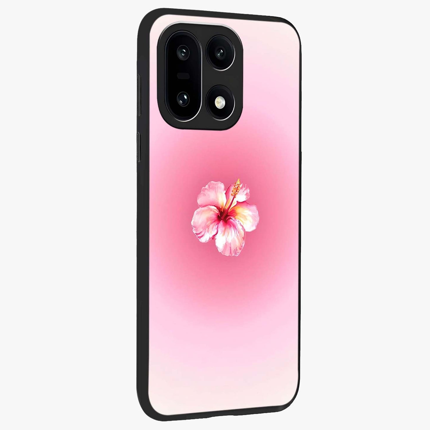 Soft Petal Serenity Glass Case for 1+15 side perspective highlighting refined petal textures and premium edges