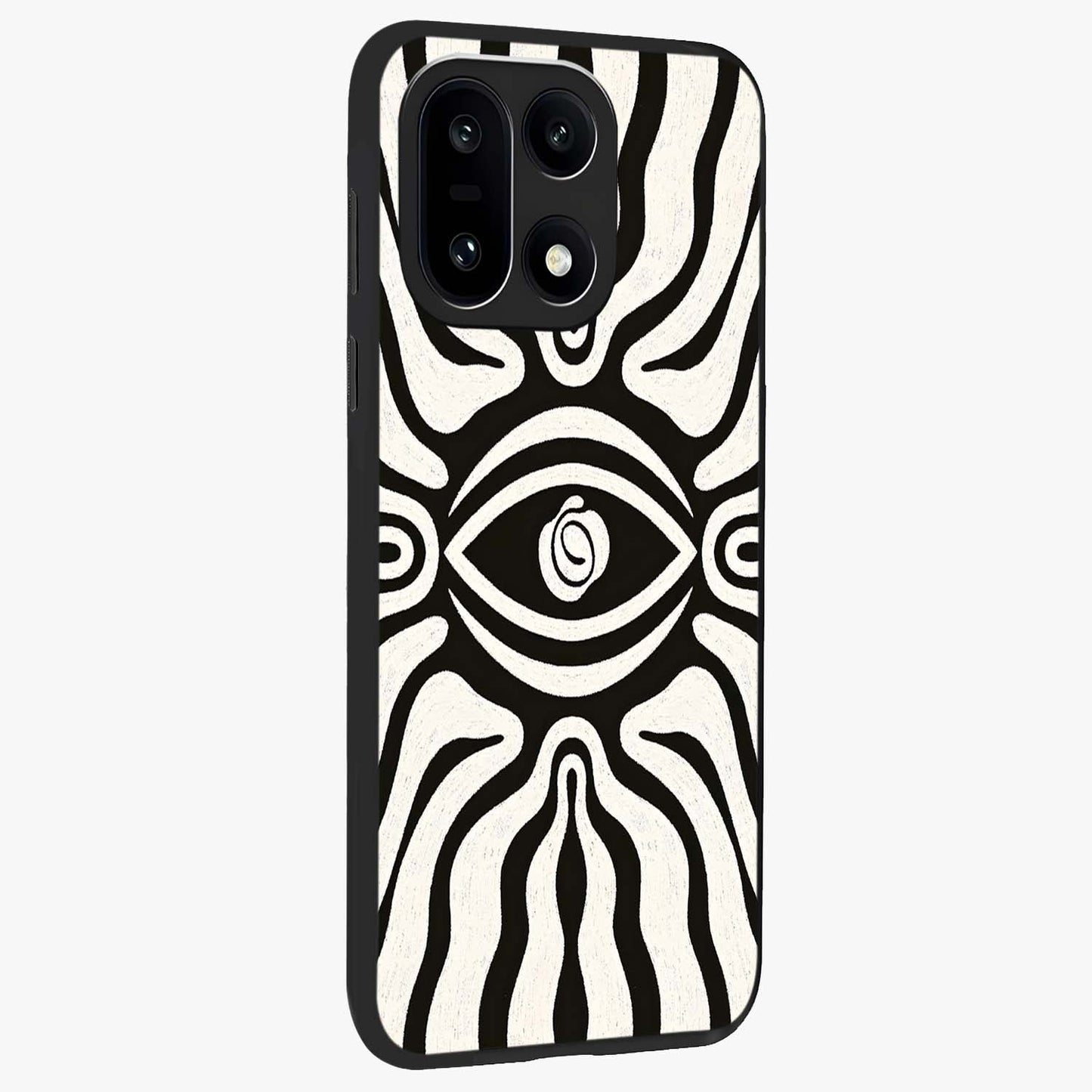 Trancewave Illusion Art Glass Case for 1+15 side perspective highlighting dynamic wave textures and premium edges