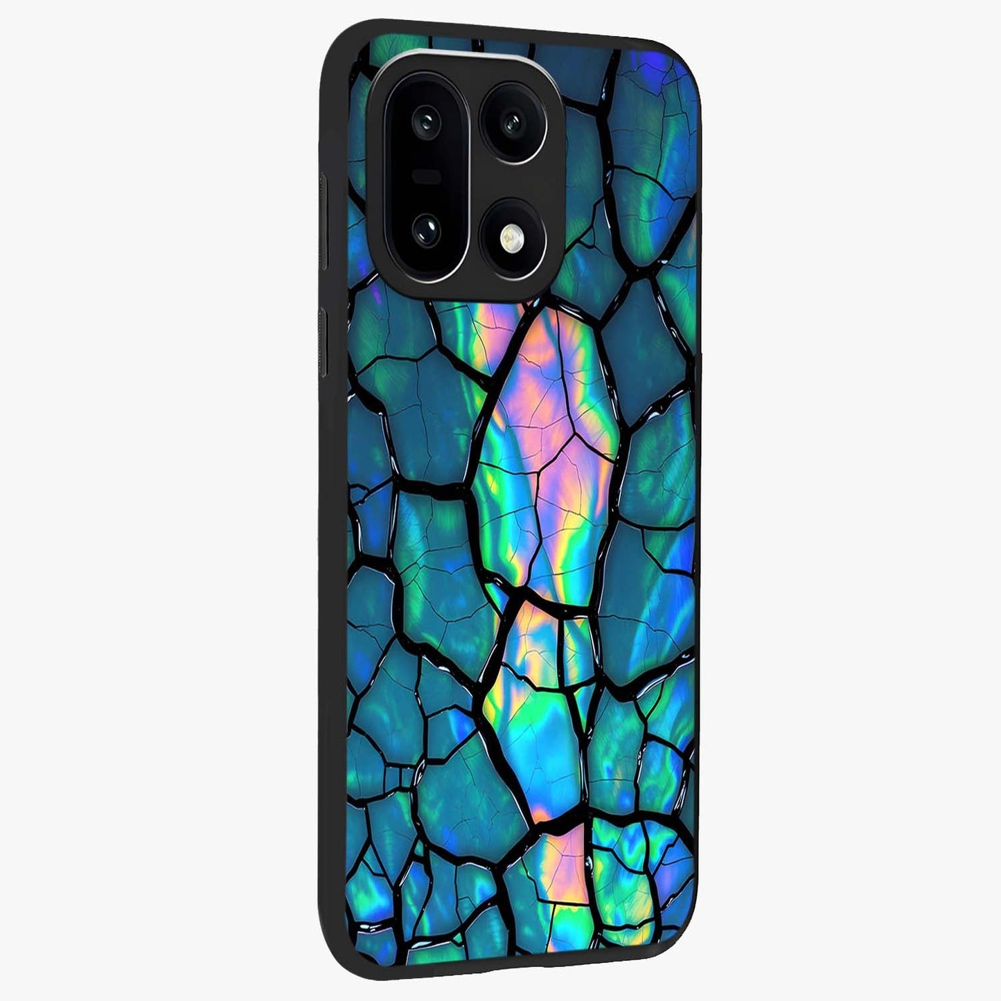Tropical Wing Vibe Glass Case for 1+15 side perspective highlighting dynamic textures and sleek premium build