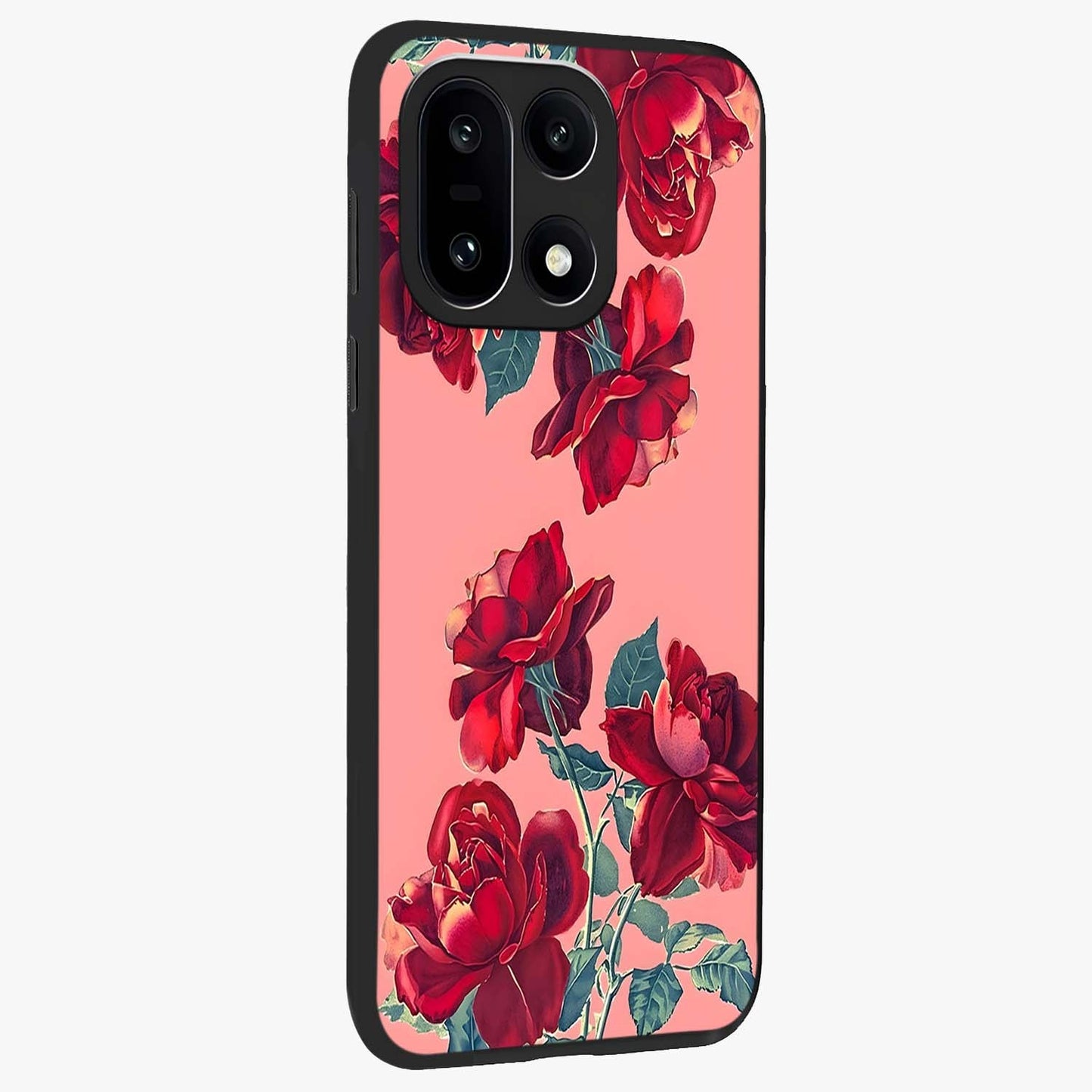 Vintage Rose Beauty Glass Case for 1+15 side perspective highlighting refined floral textures and smooth premium build