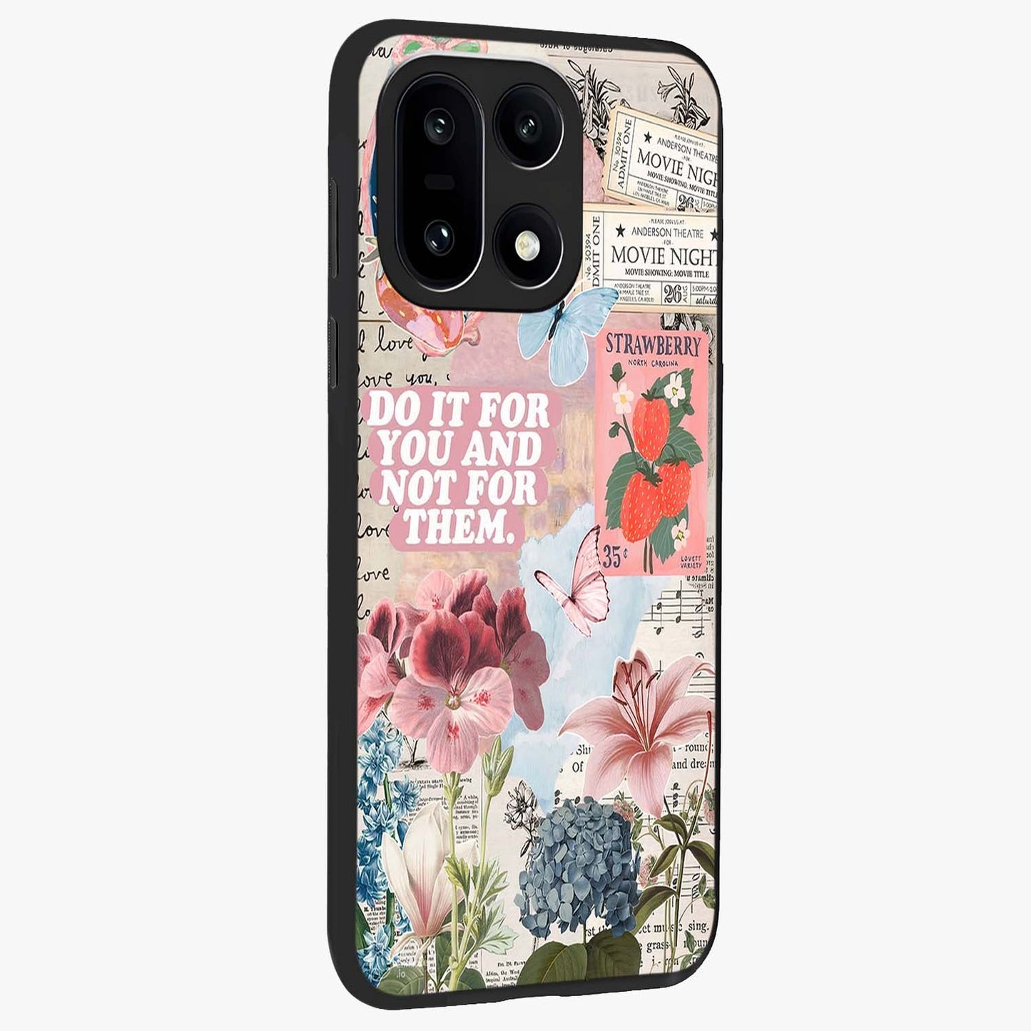 Whimsical Vintage Aesthetic Glass Case for 1+15 side perspective highlighting delicate vintage textures and premium edges