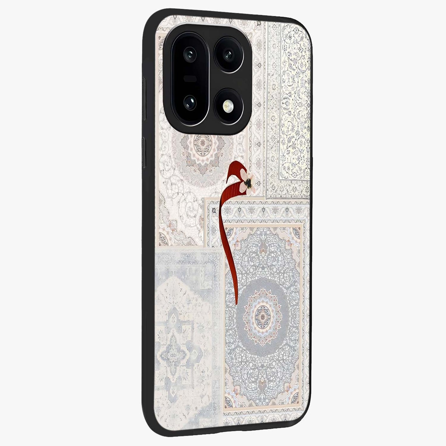 White Aesthetic Bow Glass Case for 1+15 side perspective highlighting subtle textures and smooth premium build