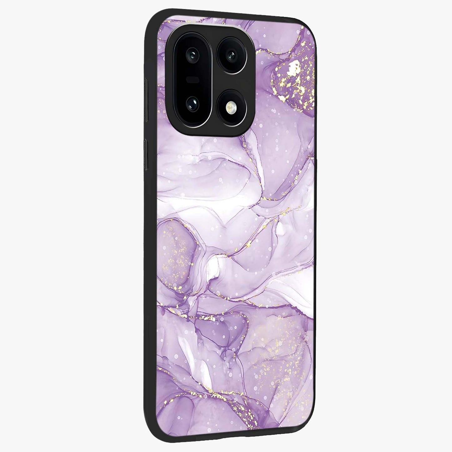 White and Purple Marble Glass Case for 1+15 side perspective highlighting smooth marble textures and premium edges