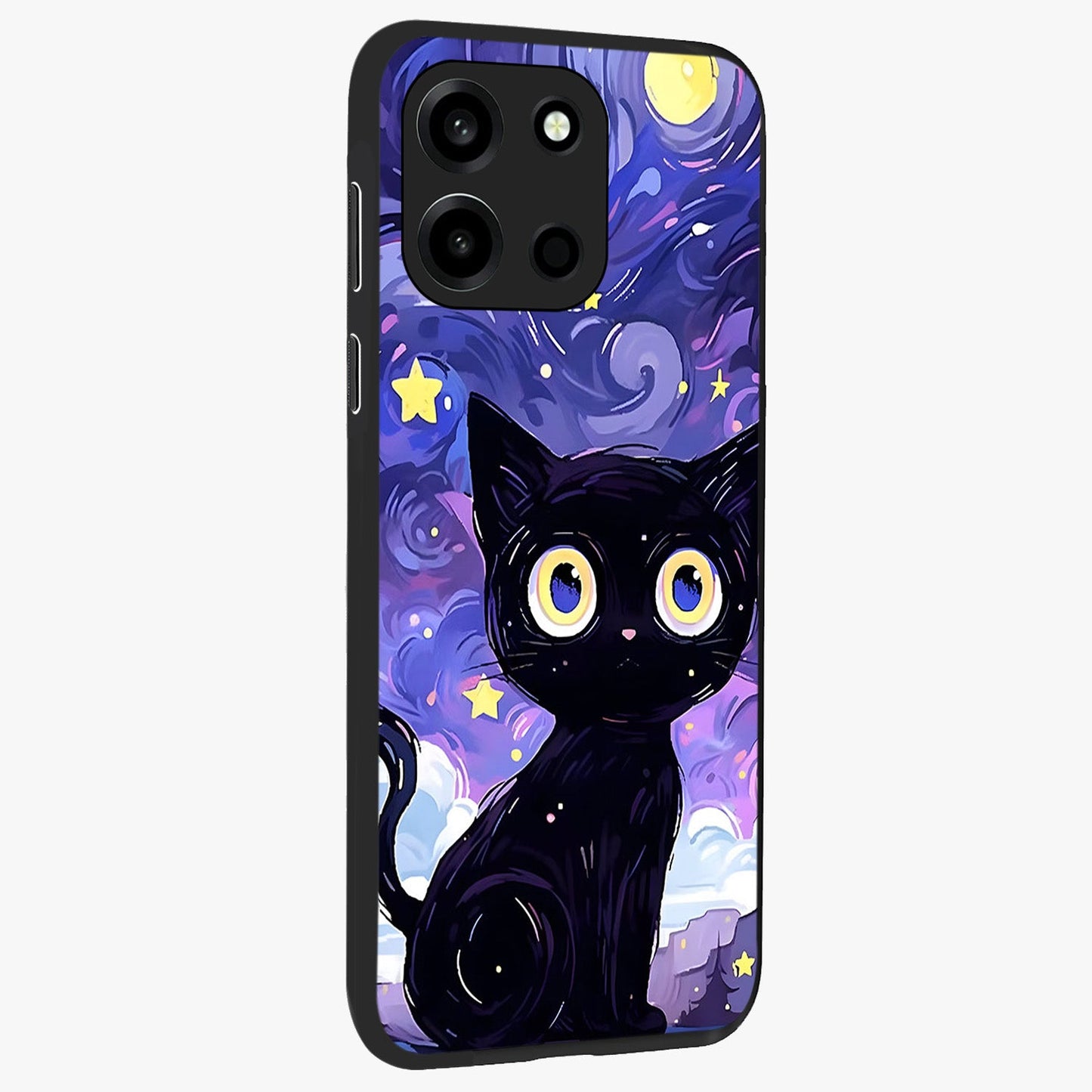 Abstract Cat Art Glass Case upright view showcasing creative feline illustration and aesthetic artistic style.