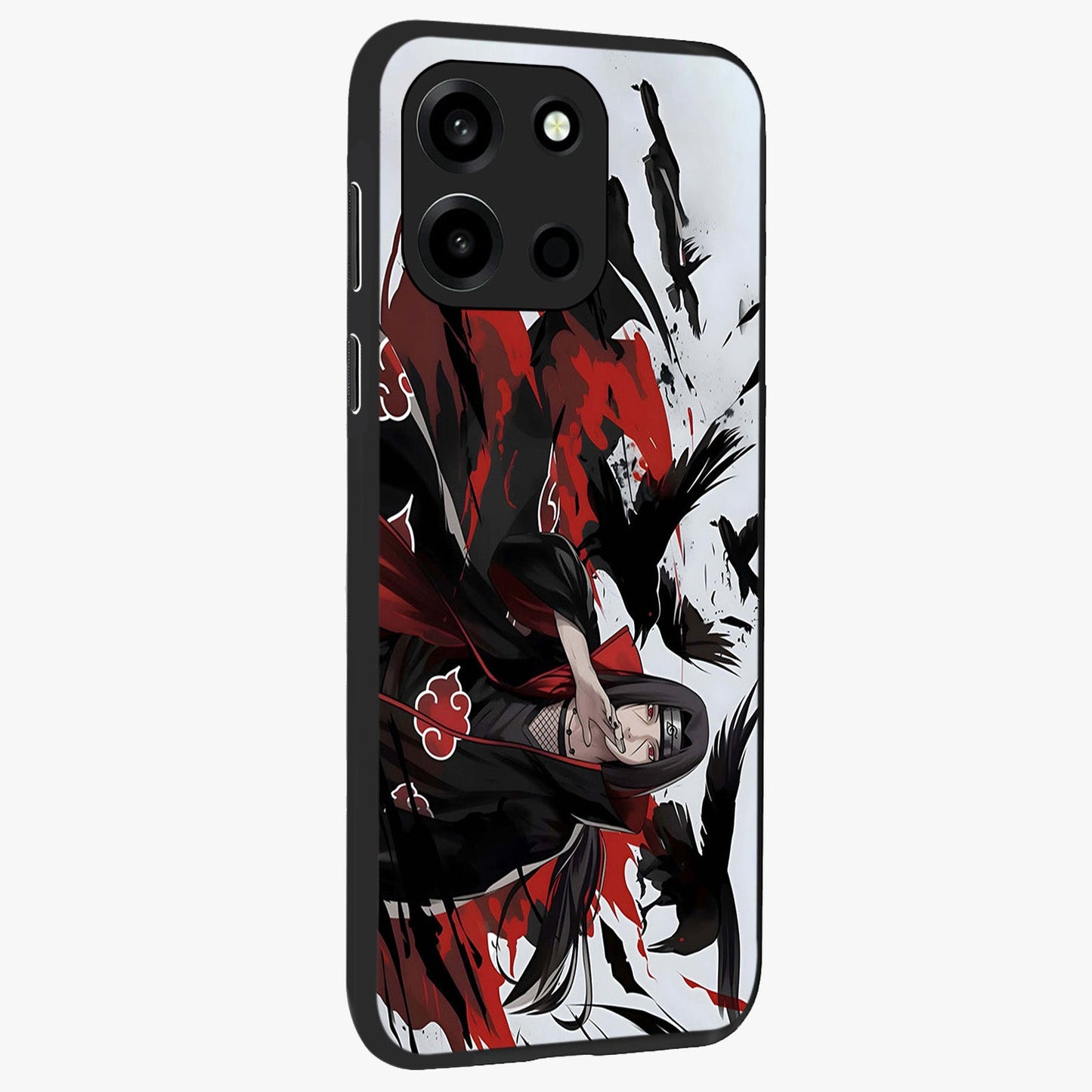 Crimson Crow Illusion Glass Case upright view showcasing striking crow illusion artwork with intense crimson theme.