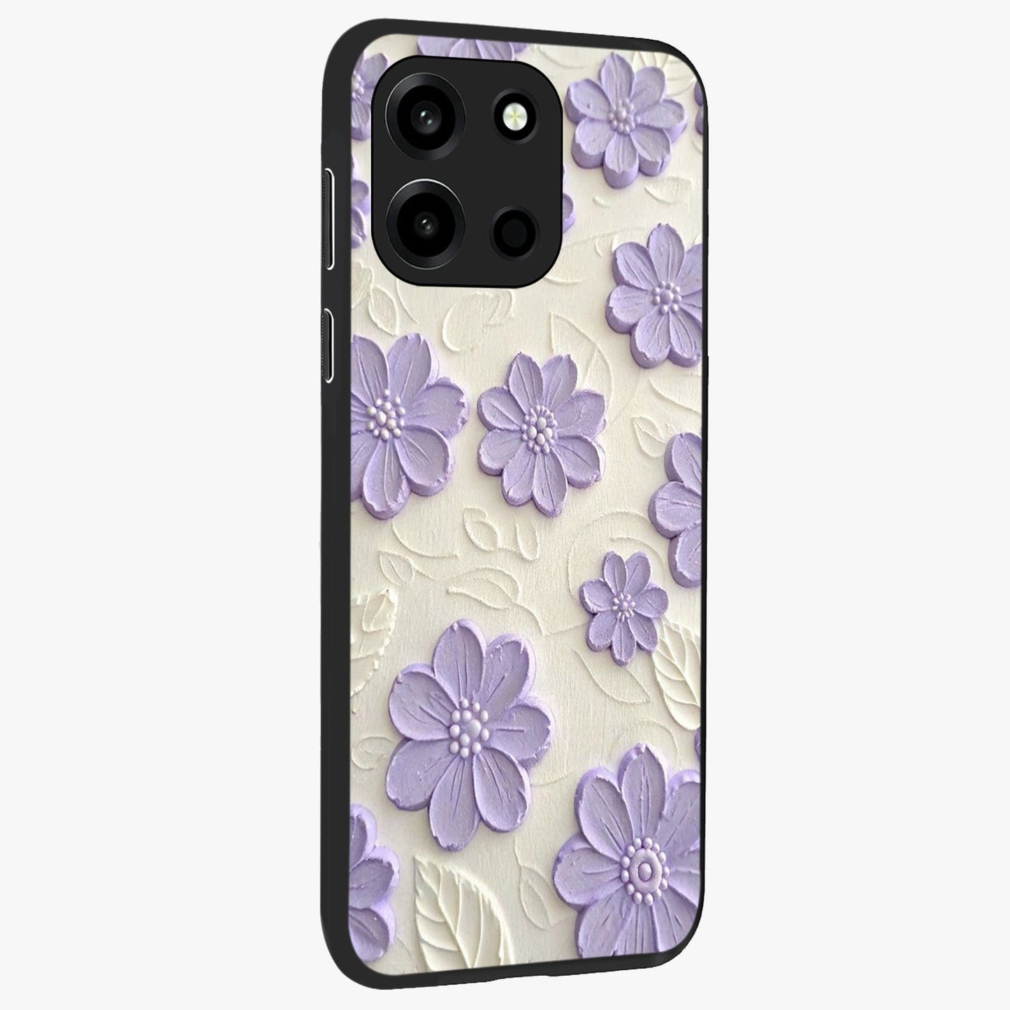 Floral Wall Art With Purple Flowers Glass Case upright view showcasing elegant purple flower artwork with decorative floral theme.