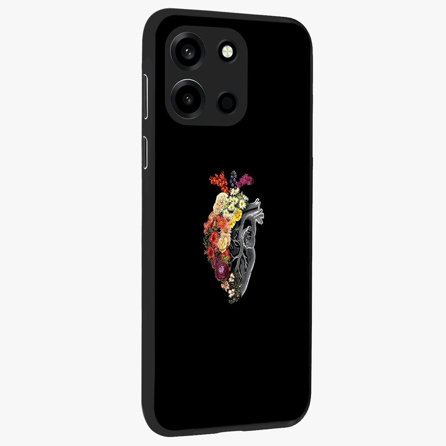 Heart With Flowers Glass Case upright view showcasing decorative heart and floral artwork with sweet romantic theme.
