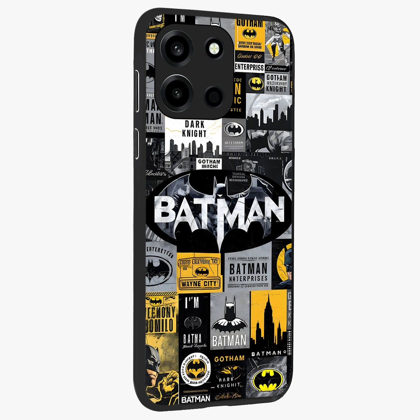 Knight Gotham Rise Glass Case upright view showcasing bold vigilante themed artwork with gothic city vibe.