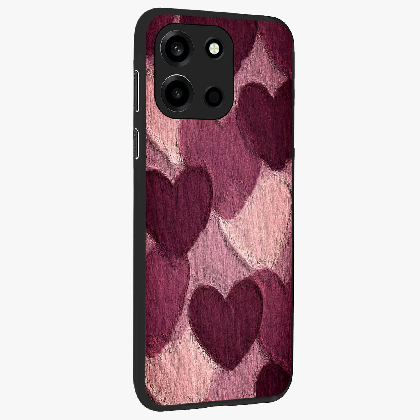 Layered Paper Hearts Glass Case upright view showcasing decorative layered heart artwork with sweet love theme.