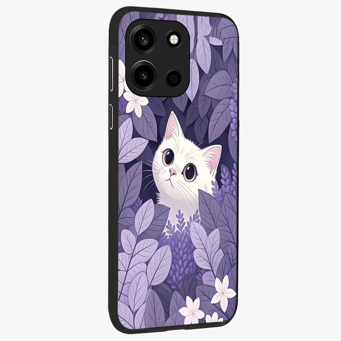 Lilac Hide Peek Cat Glass Case upright view showcasing charming cat artwork with adorable peek theme.