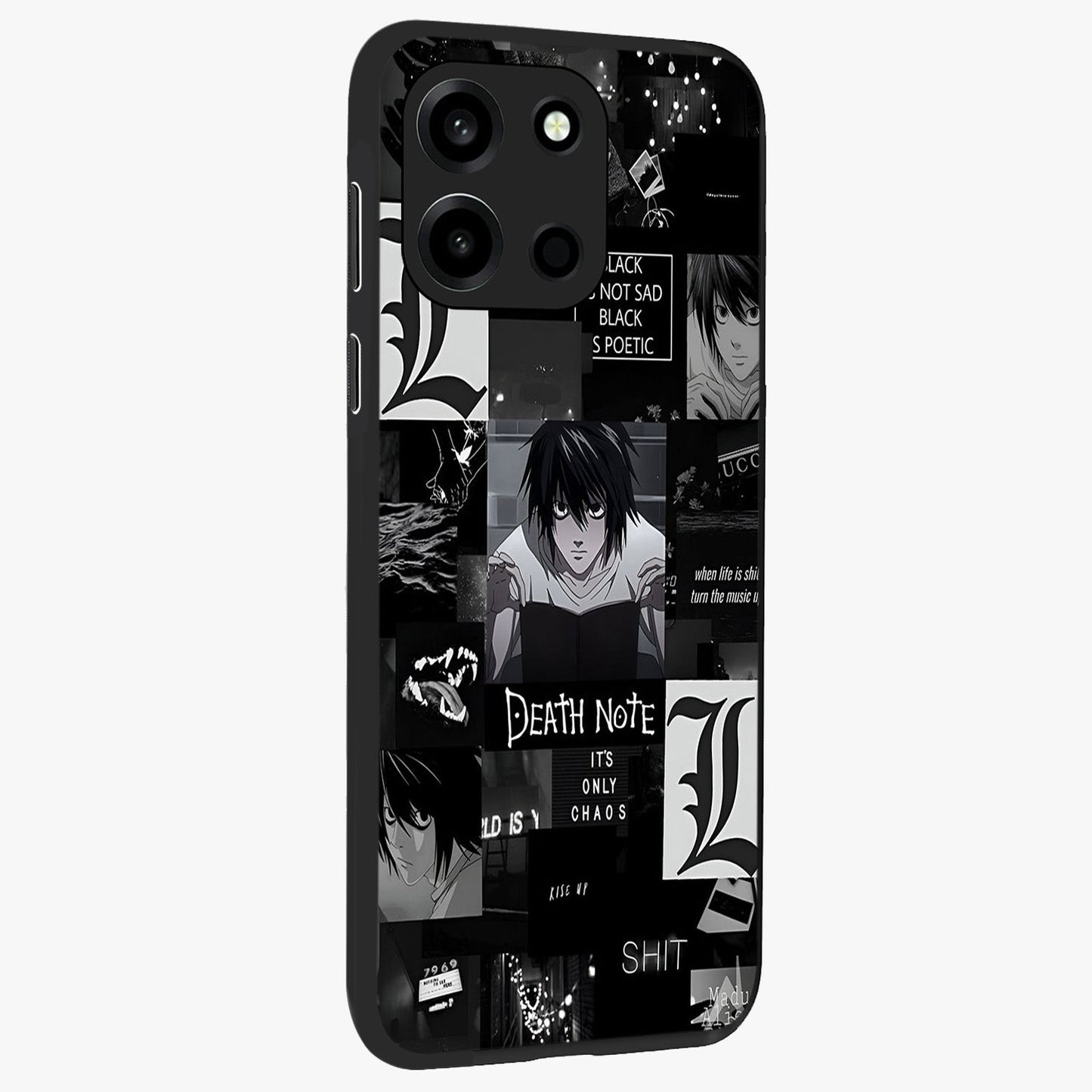 Midnight Chaos Mind Glass Case upright view showcasing expressive abstract artwork with bold dark theme.