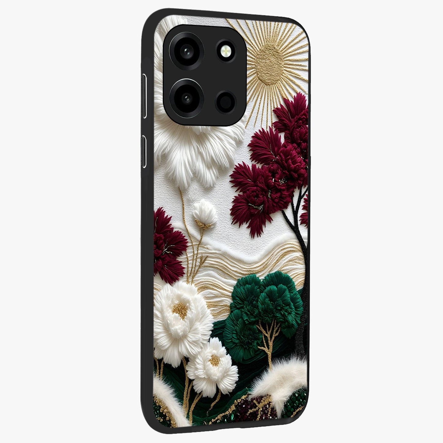 Radiant Bloom Elegance Glass Case upright view showcasing decorative flower artwork with refined botanical theme.