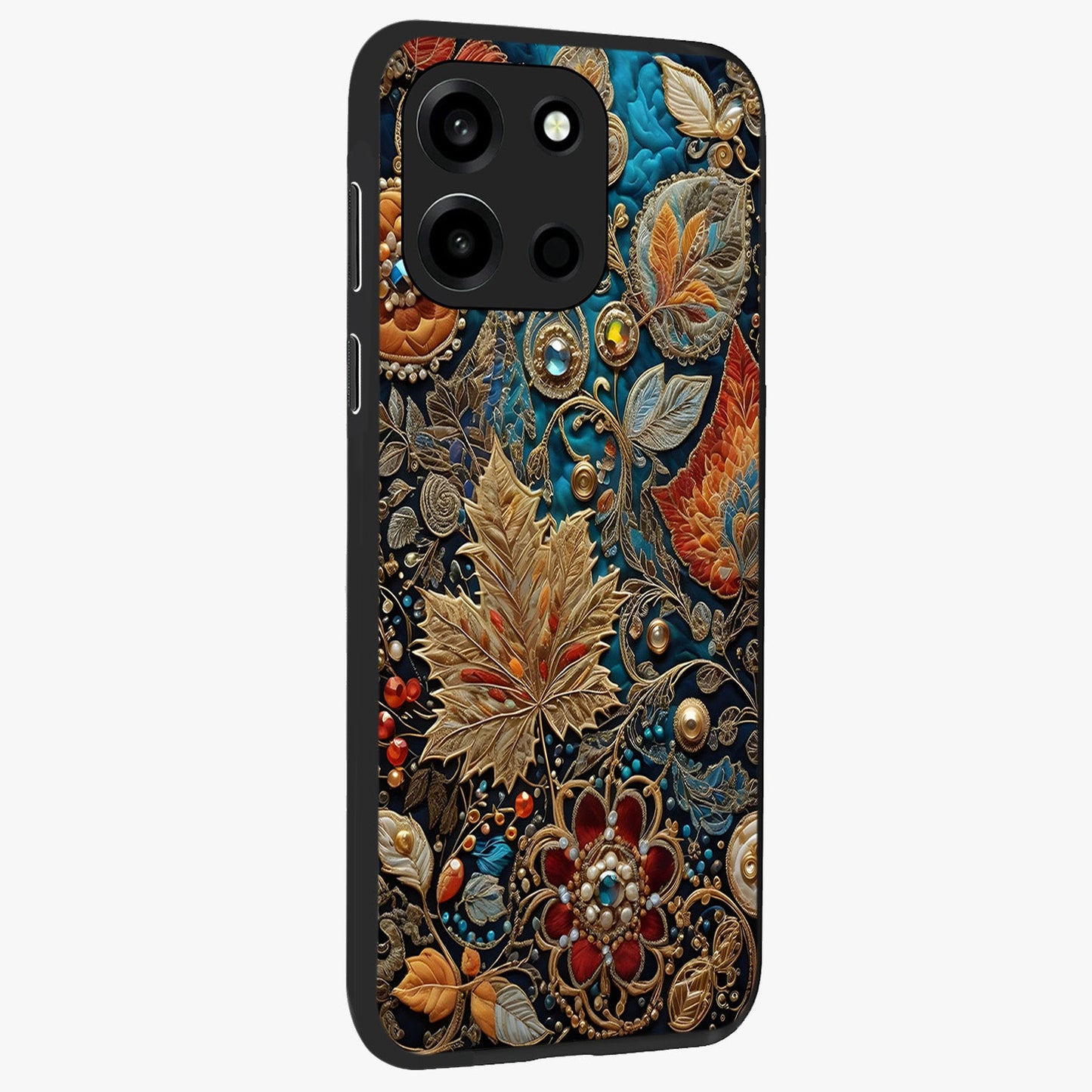 Royal Jewel Garden Glass Case upright view showcasing rich floral artwork with luxurious garden theme.
