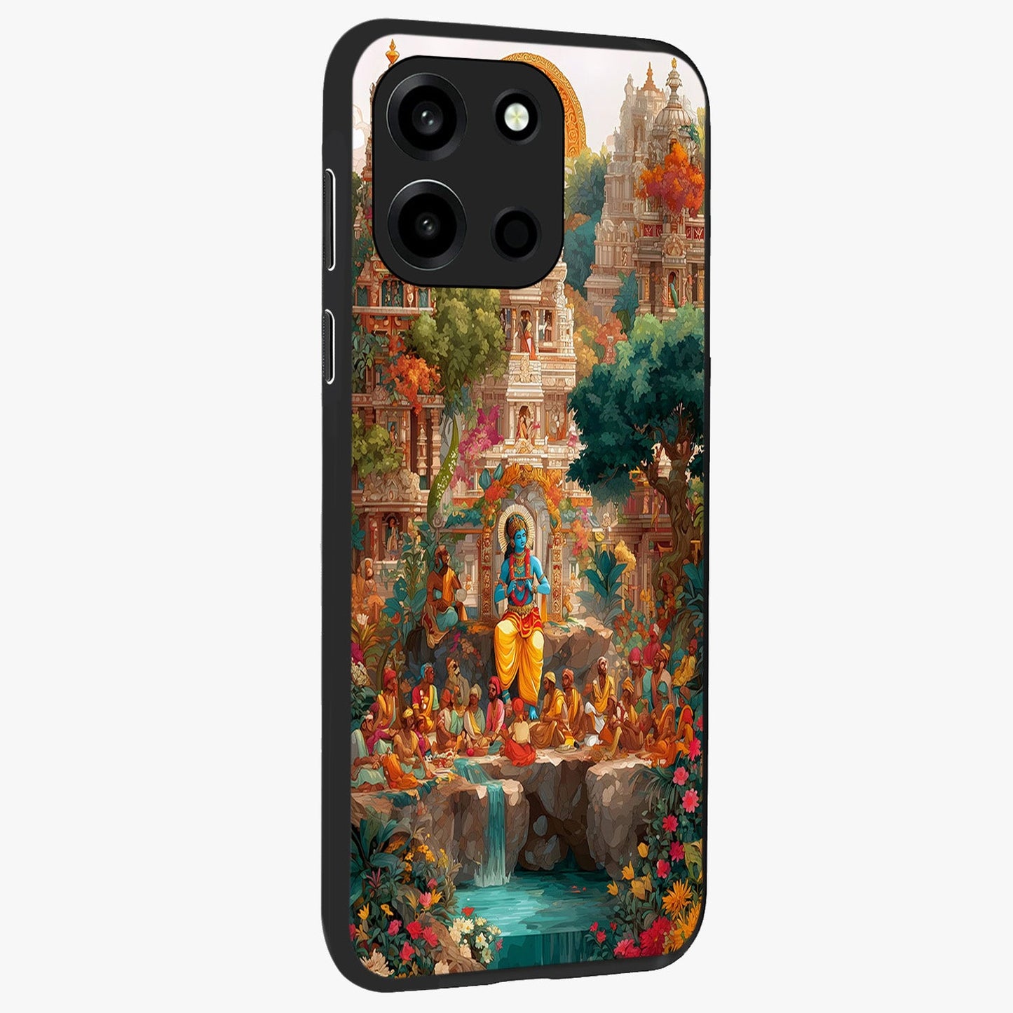 Sacred Sunlight Gods Glass Case upright view showcasing glowing divine artwork with sacred mythological theme.