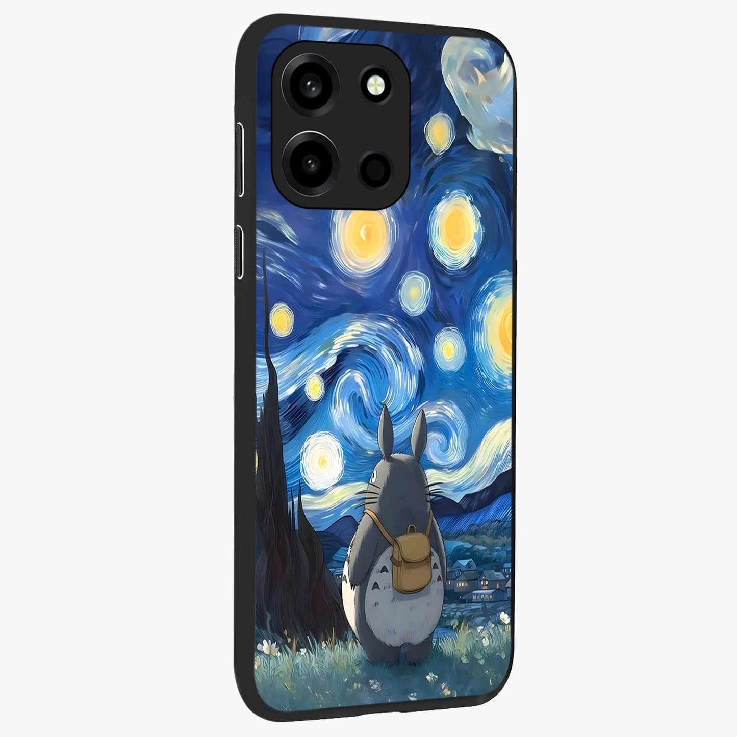 Totoro In Van Gogh Art Glass Case upright view showcasing creative character artwork with painterly artistic theme.