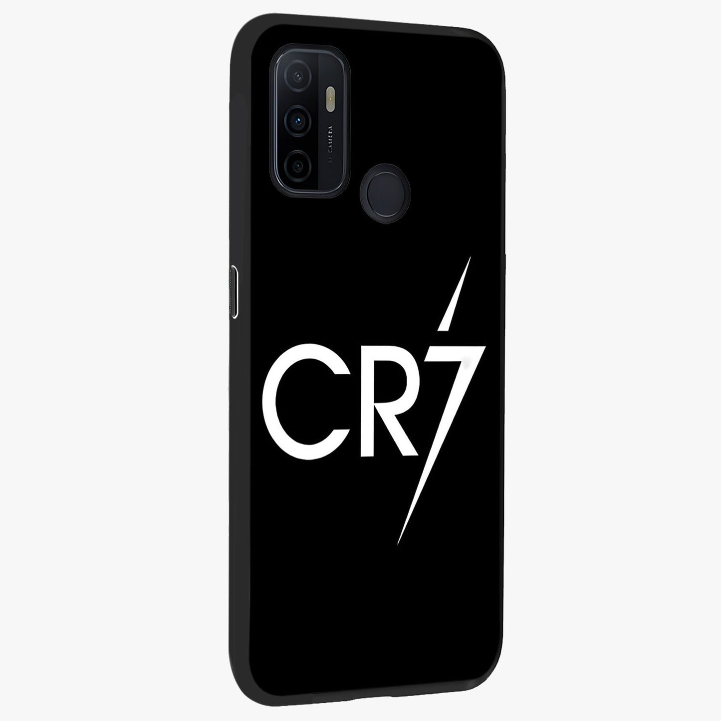 Cr7 Elite Strike Glass Case upright view showcasing energetic football inspired design with modern sports aesthetic.